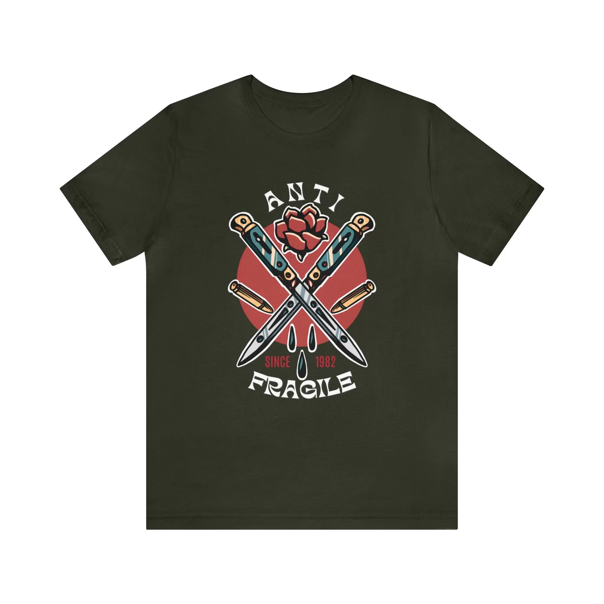 Anti Fragile Tattoo T-shirt / Switchblade Knife Rose Bullet Unisex Vintage Traditional Tattoo Tee Shirt / Punk Rock Clothing Tshirt