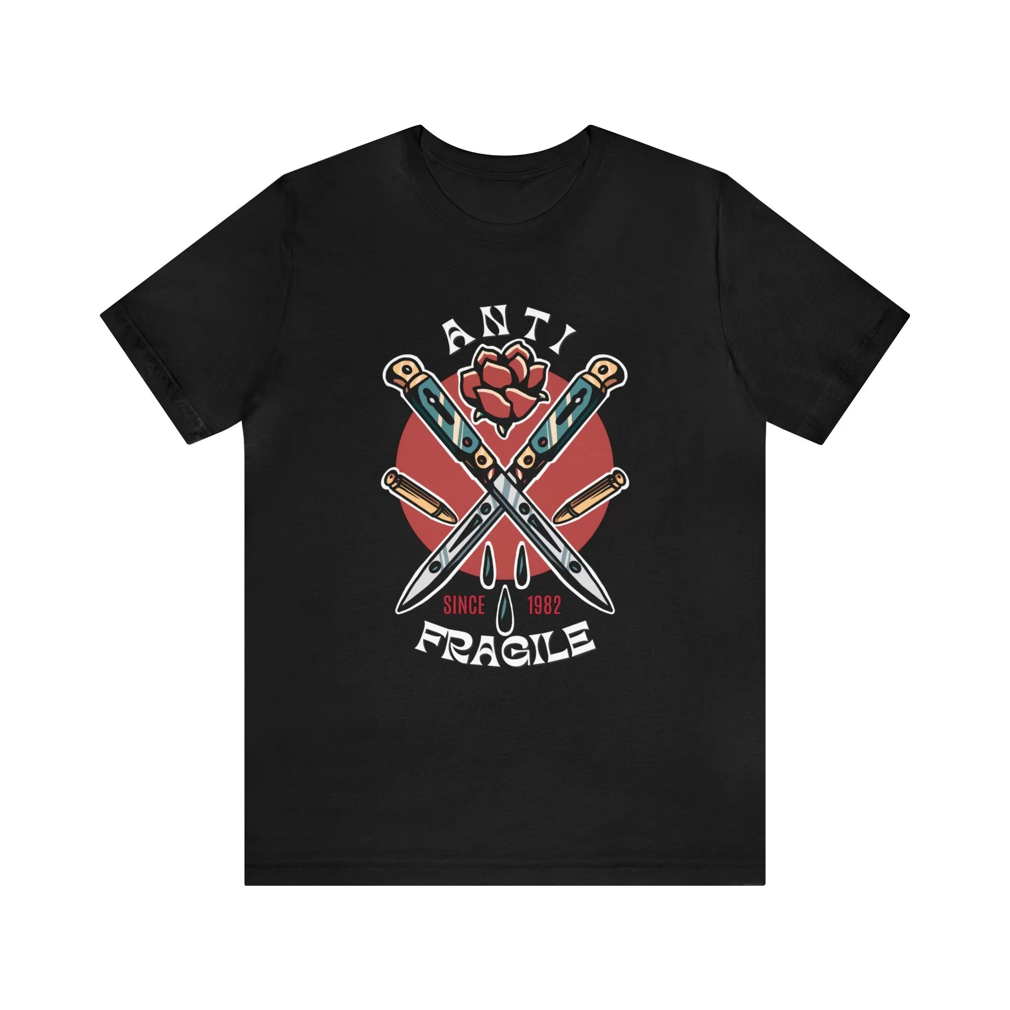 Anti Fragile Tattoo T-shirt / Switchblade Knife Rose Bullet Unisex Vintage Traditional Tattoo Tee Shirt / Punk Rock Clothing Tshirt