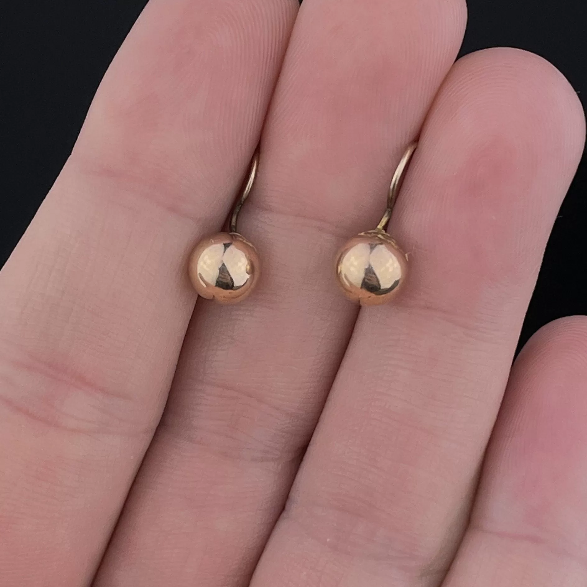 Antique Solid Gold Victorian Dormeuse Ball Earrings