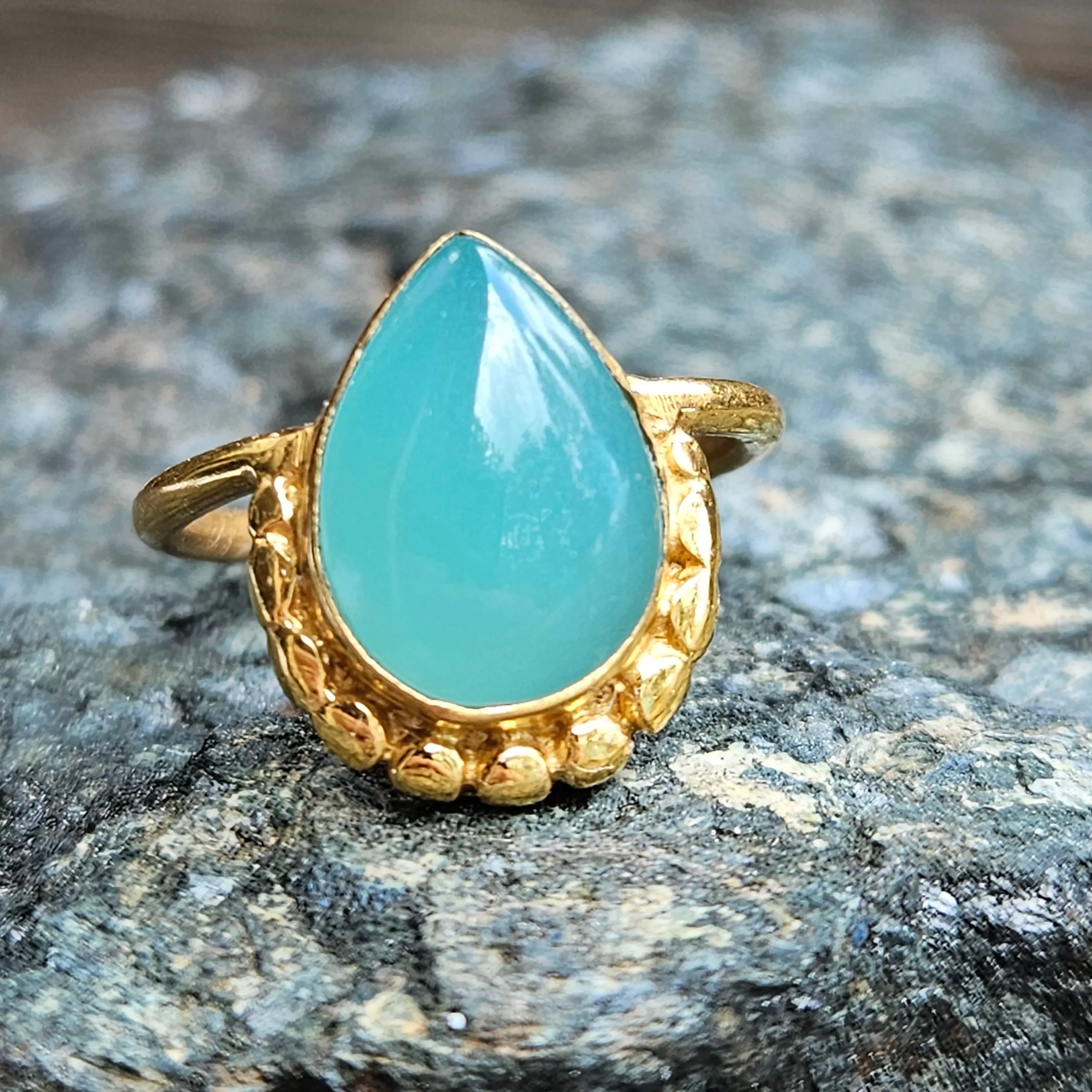 Aqua Chalcedony Earth Goddess Ring