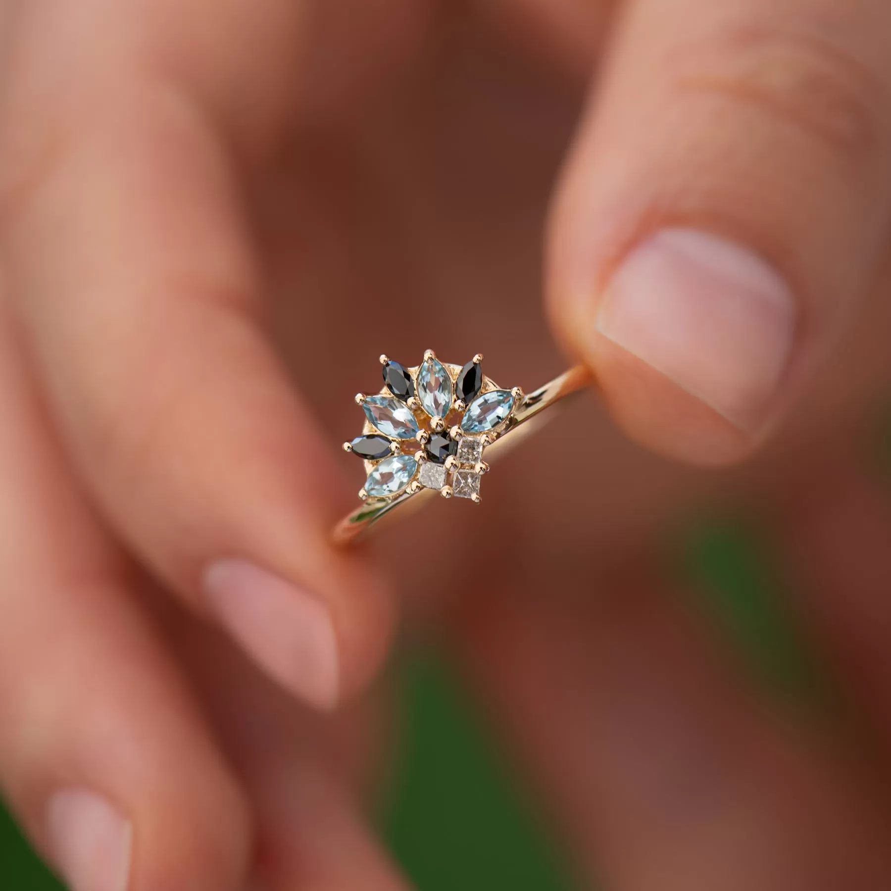 Aquamarine Engagement Ring - Aquamarine And Diamond Cluster Ring