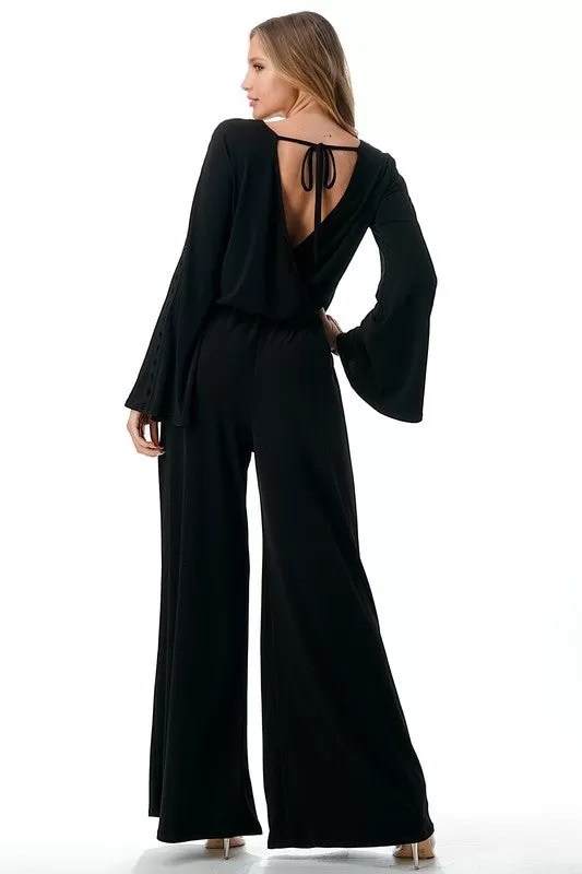 Ariella Grommet Bell Sleeve Wide Leg Jumpsuit