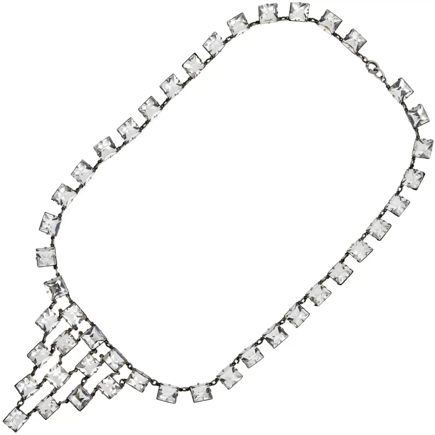 Art Deco Sterling Silver Square Cut Crystal Festoon Necklace