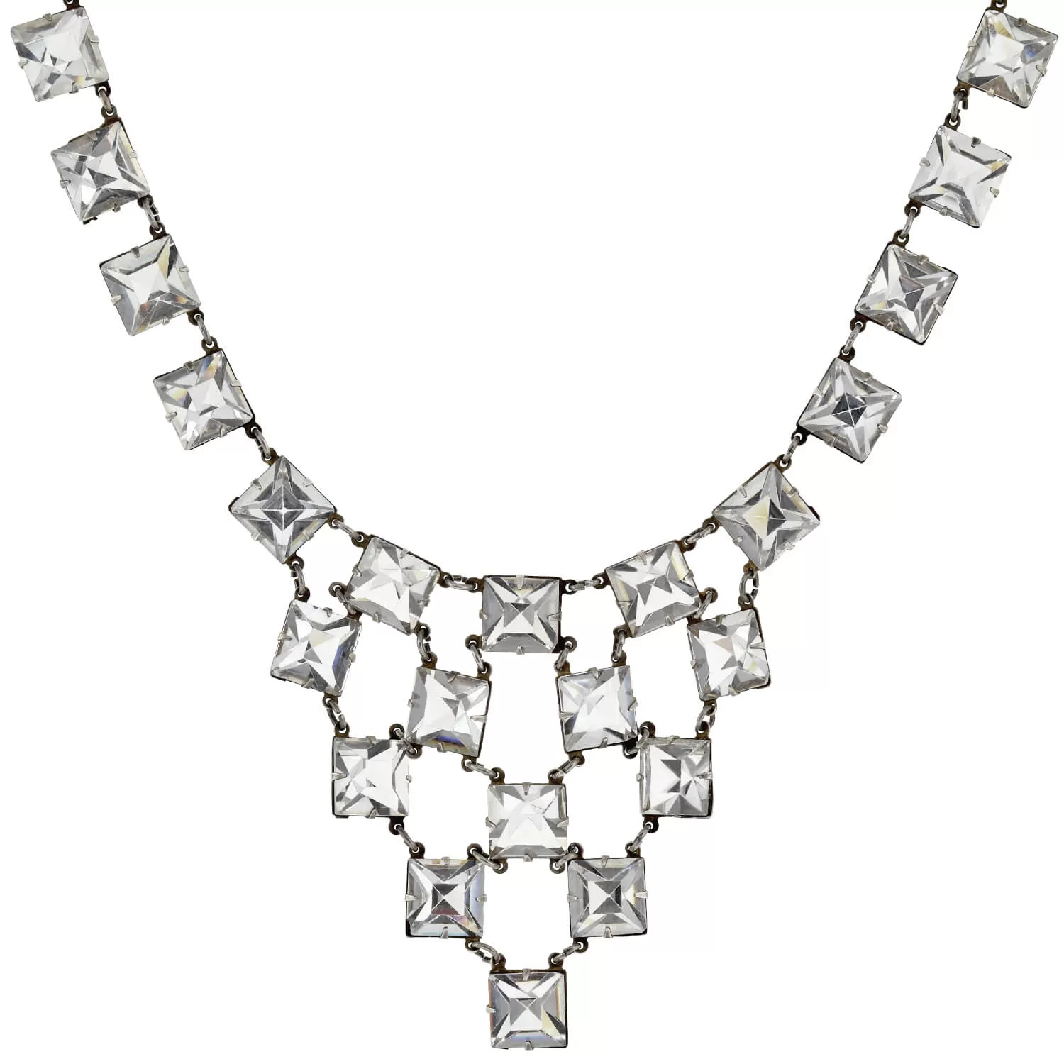 Art Deco Sterling Silver Square Cut Crystal Festoon Necklace