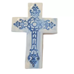 Avignon ceramic wall cross in Blue Wash