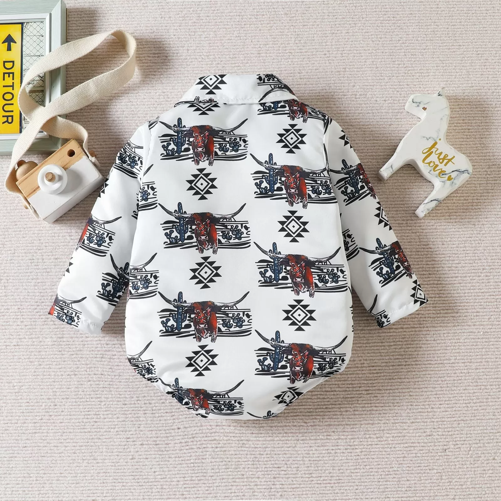 Baby Boys Cartoon Dinosaur Print Long-sleeved Shirt Jumpsuit