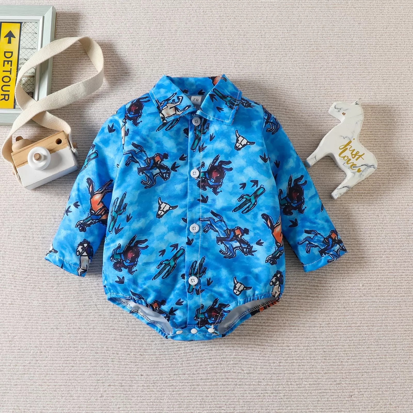 Baby Boys Cartoon Dinosaur Print Long-sleeved Shirt Jumpsuit