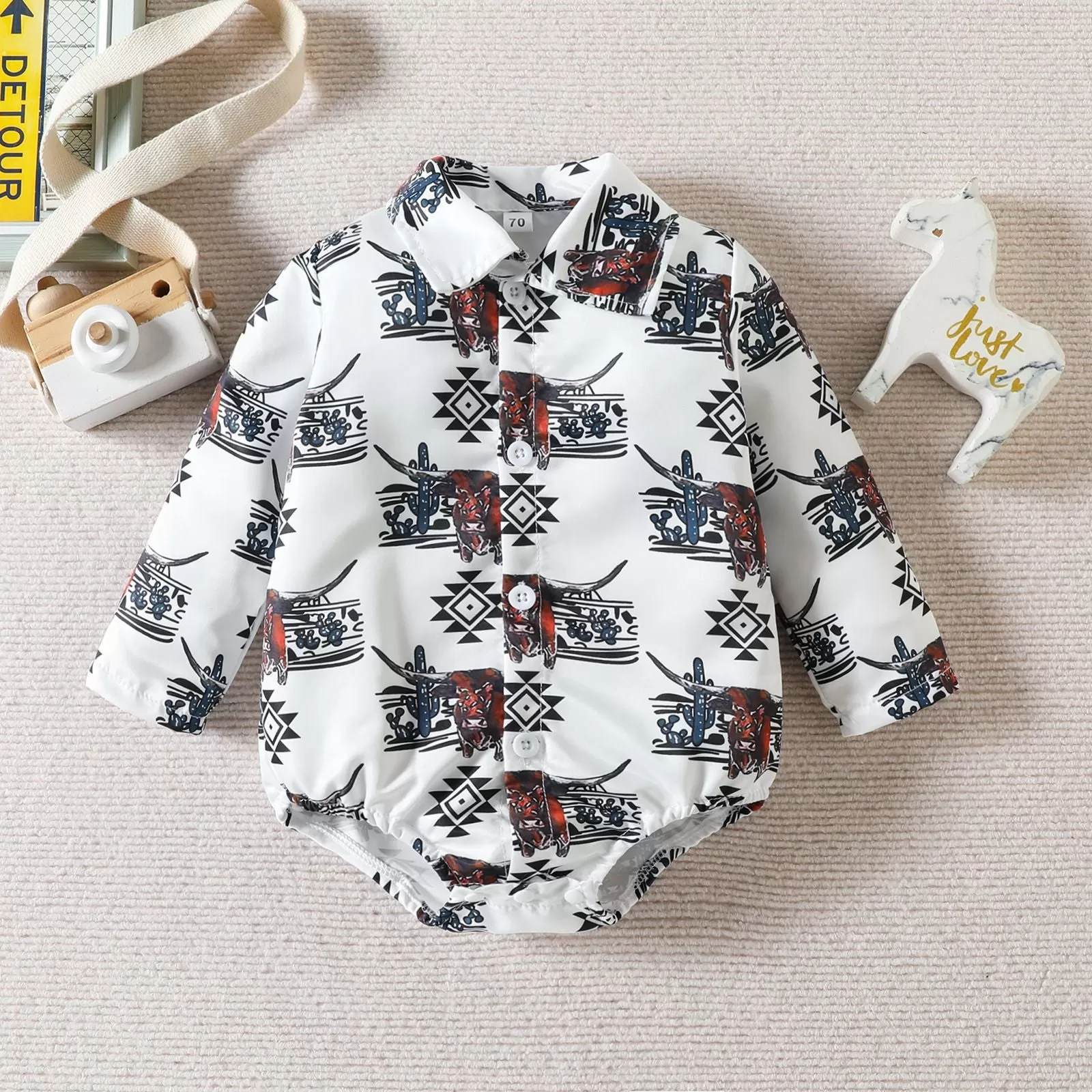 Baby Boys Cartoon Dinosaur Print Long-sleeved Shirt Jumpsuit