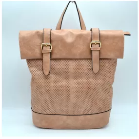 Belted foldover backpack - camel