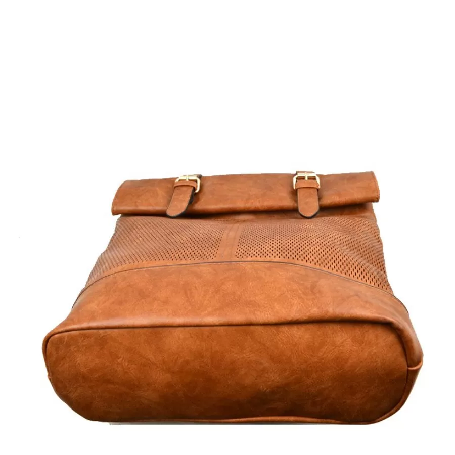 Belted foldover backpack - camel