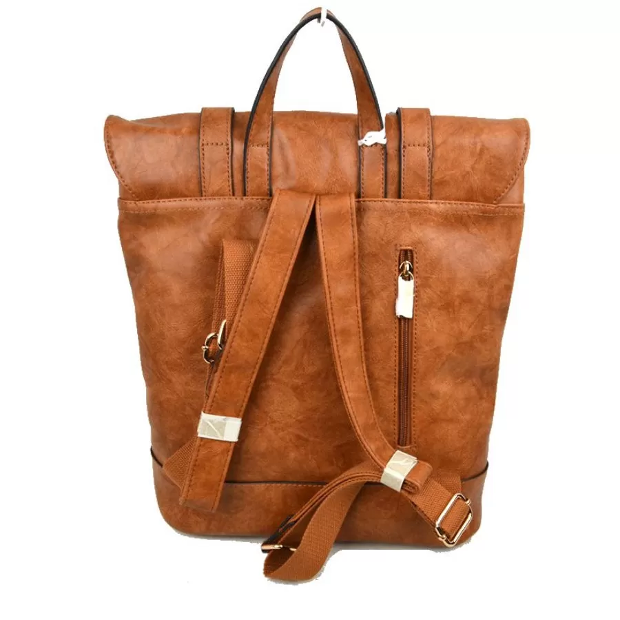 Belted foldover backpack - camel