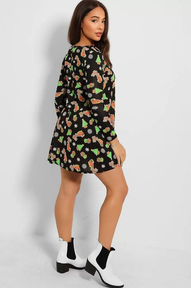 Black Christmas Tree And Presents Print Dress