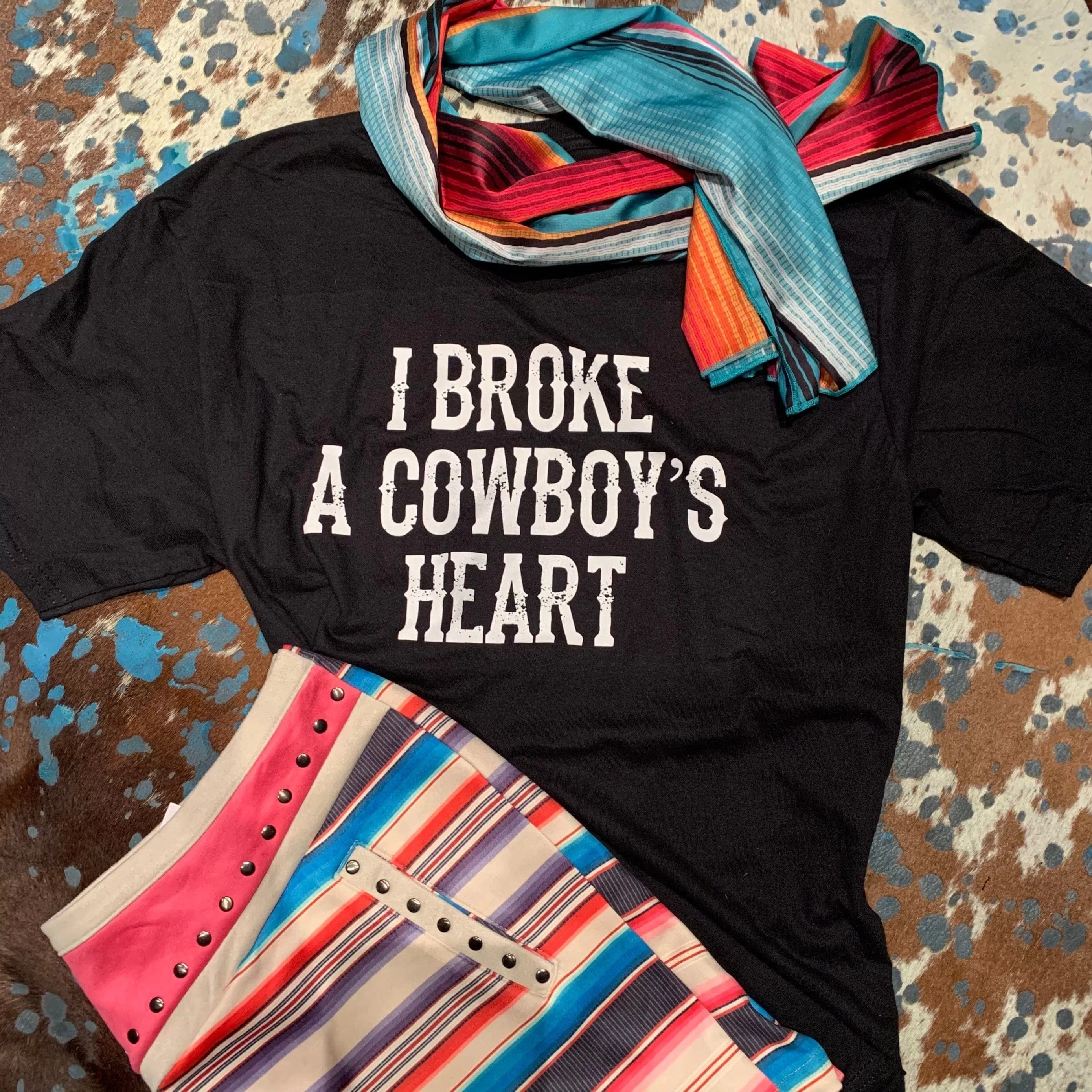 Black I broke a cowboys heart tee