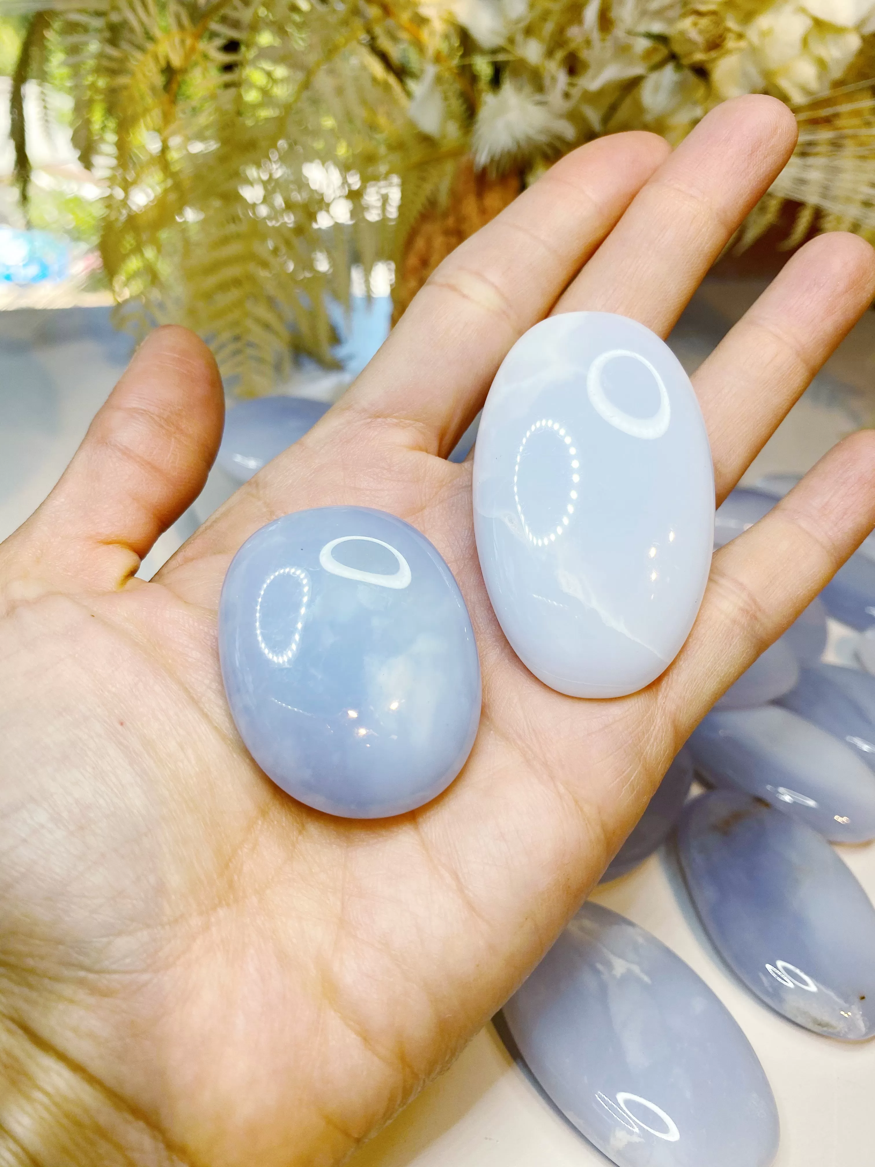 Blue Chalcedony Palm Stones