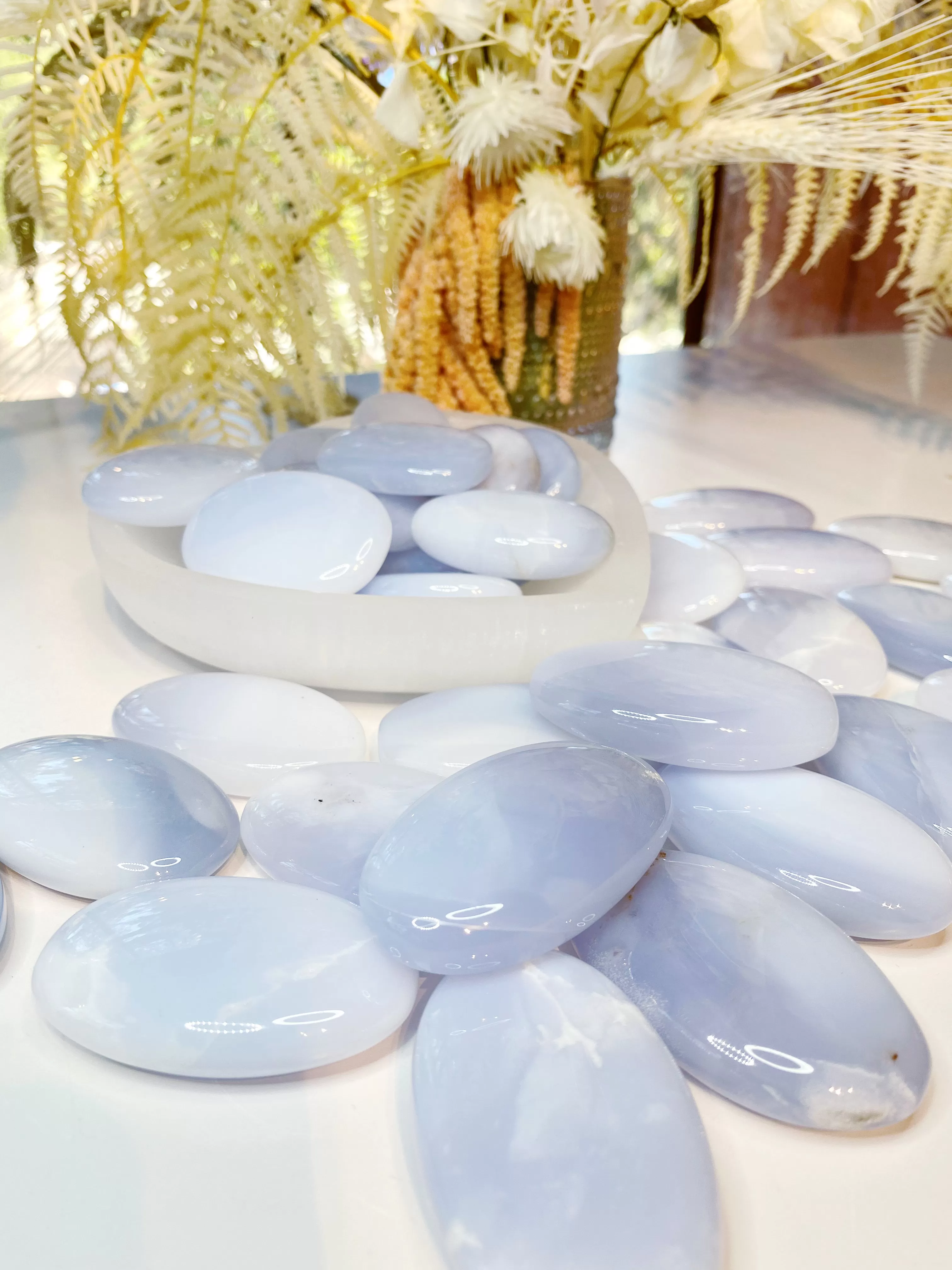 Blue Chalcedony Palm Stones