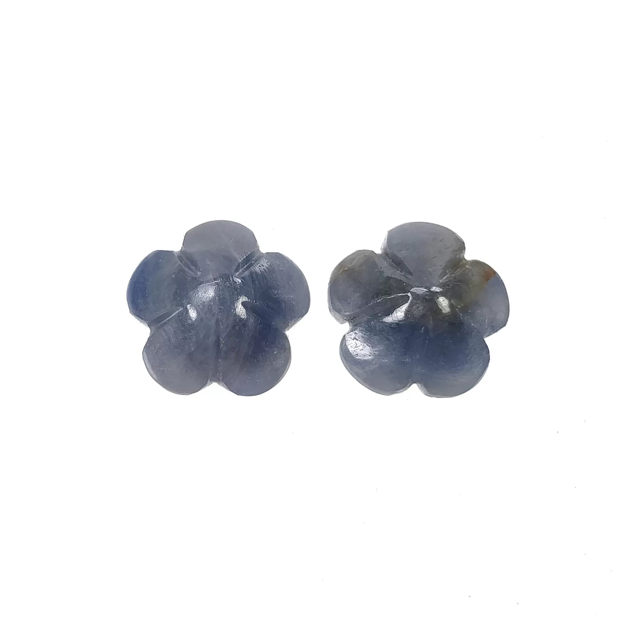 BLUE SAPPHIRE Gemstone Carving : 9.50cts Natural Untreated Unheated Sapphire Hand Carved Flower Round Shape 33.5*19mm Pair (With Video)