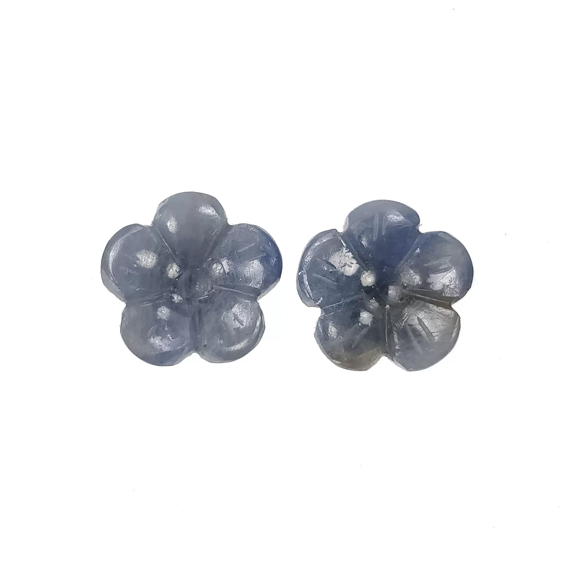 BLUE SAPPHIRE Gemstone Carving : 9.50cts Natural Untreated Unheated Sapphire Hand Carved Flower Round Shape 33.5*19mm Pair (With Video)