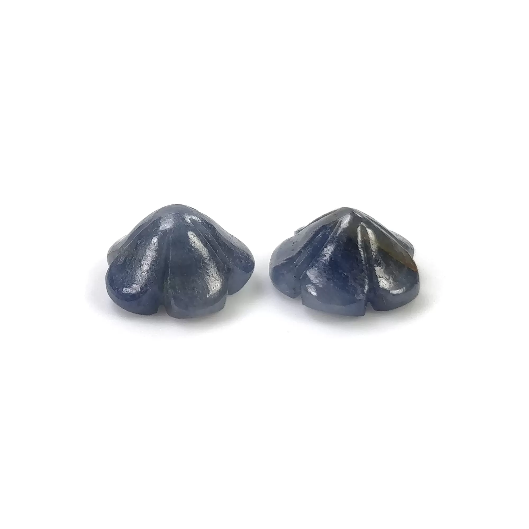 BLUE SAPPHIRE Gemstone Carving : 9.50cts Natural Untreated Unheated Sapphire Hand Carved Flower Round Shape 33.5*19mm Pair (With Video)