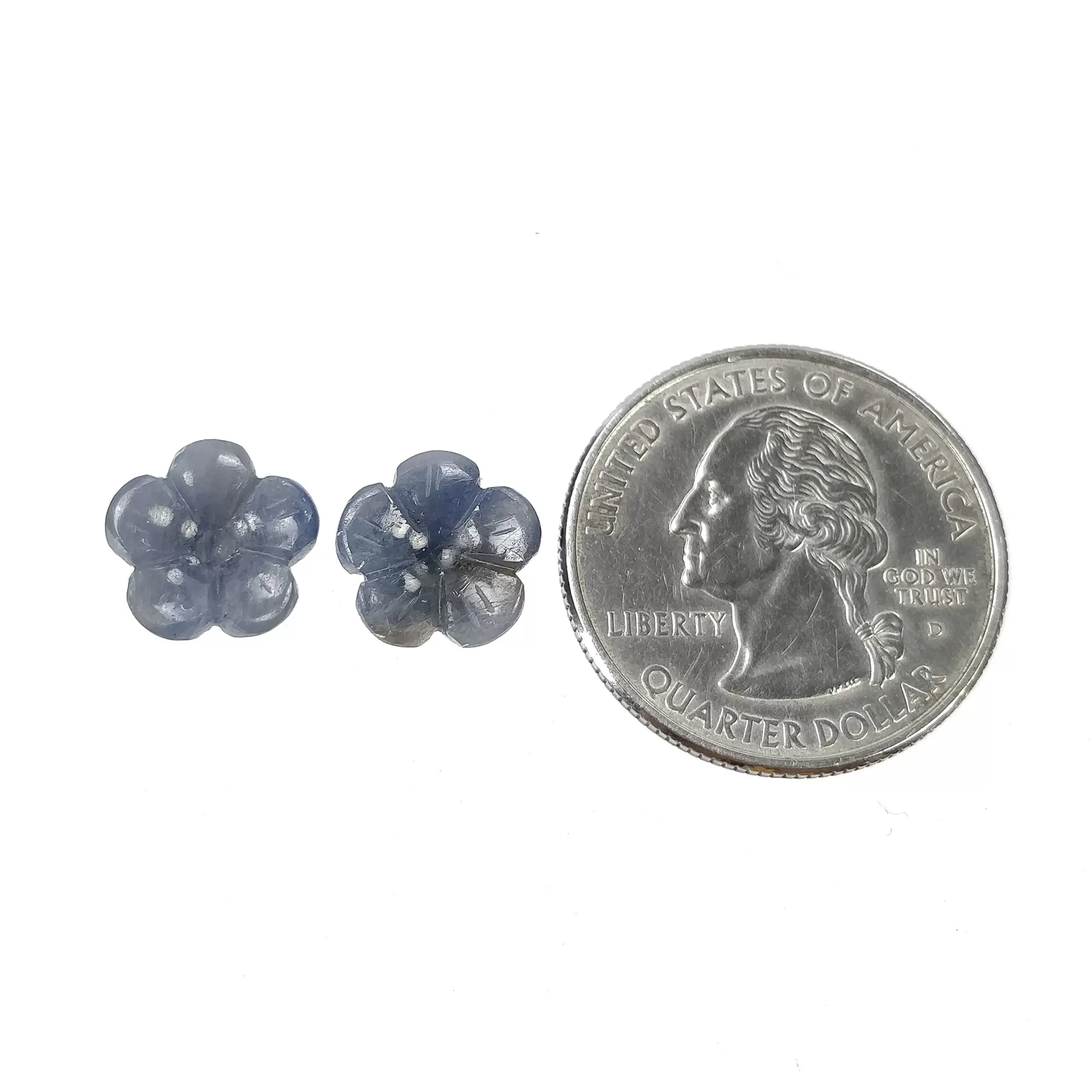 BLUE SAPPHIRE Gemstone Carving : 9.50cts Natural Untreated Unheated Sapphire Hand Carved Flower Round Shape 33.5*19mm Pair (With Video)