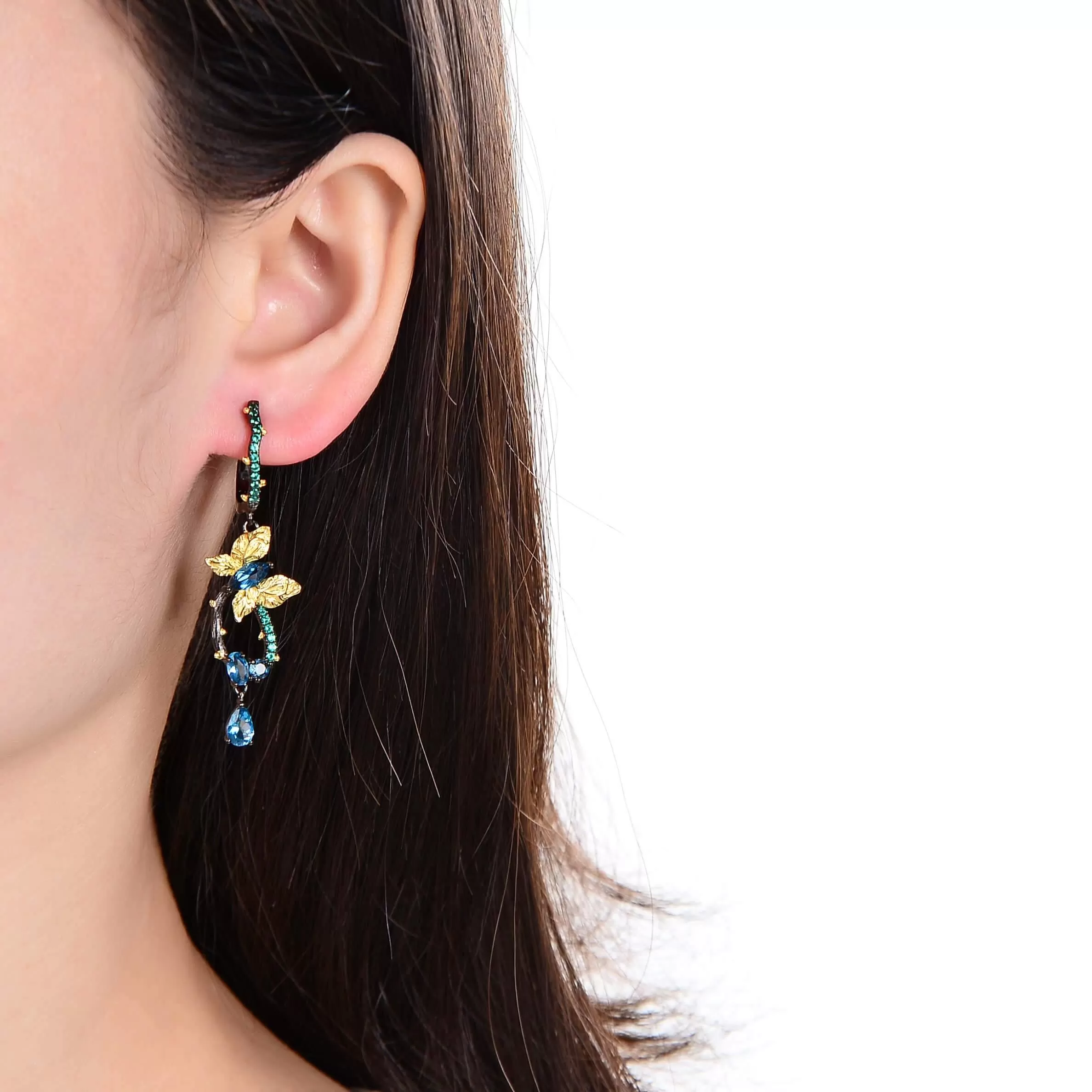 Blue Topaz Gold Plated Butterfly Earrings