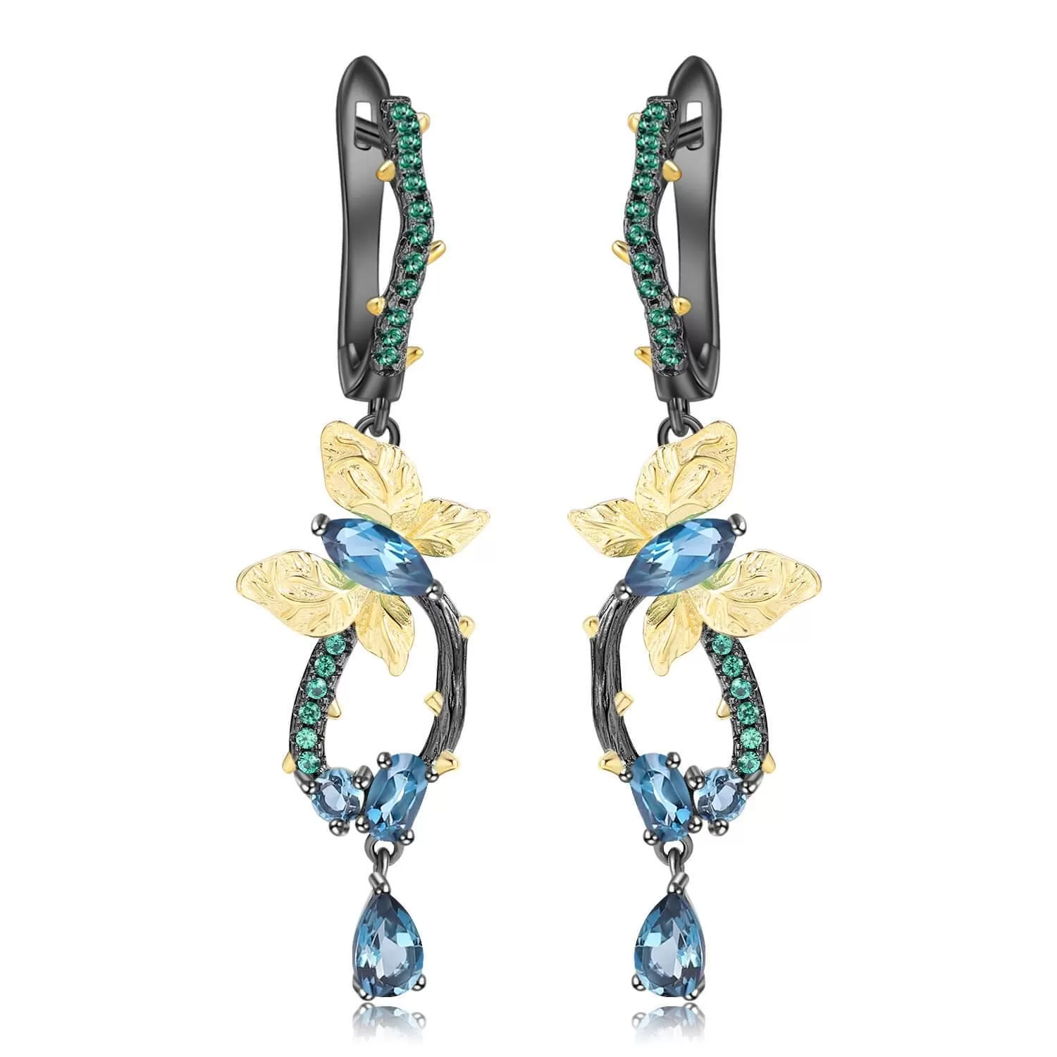 Blue Topaz Gold Plated Butterfly Earrings