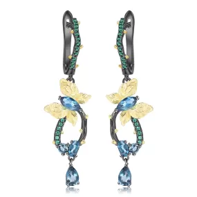 Blue Topaz Gold Plated Butterfly Earrings