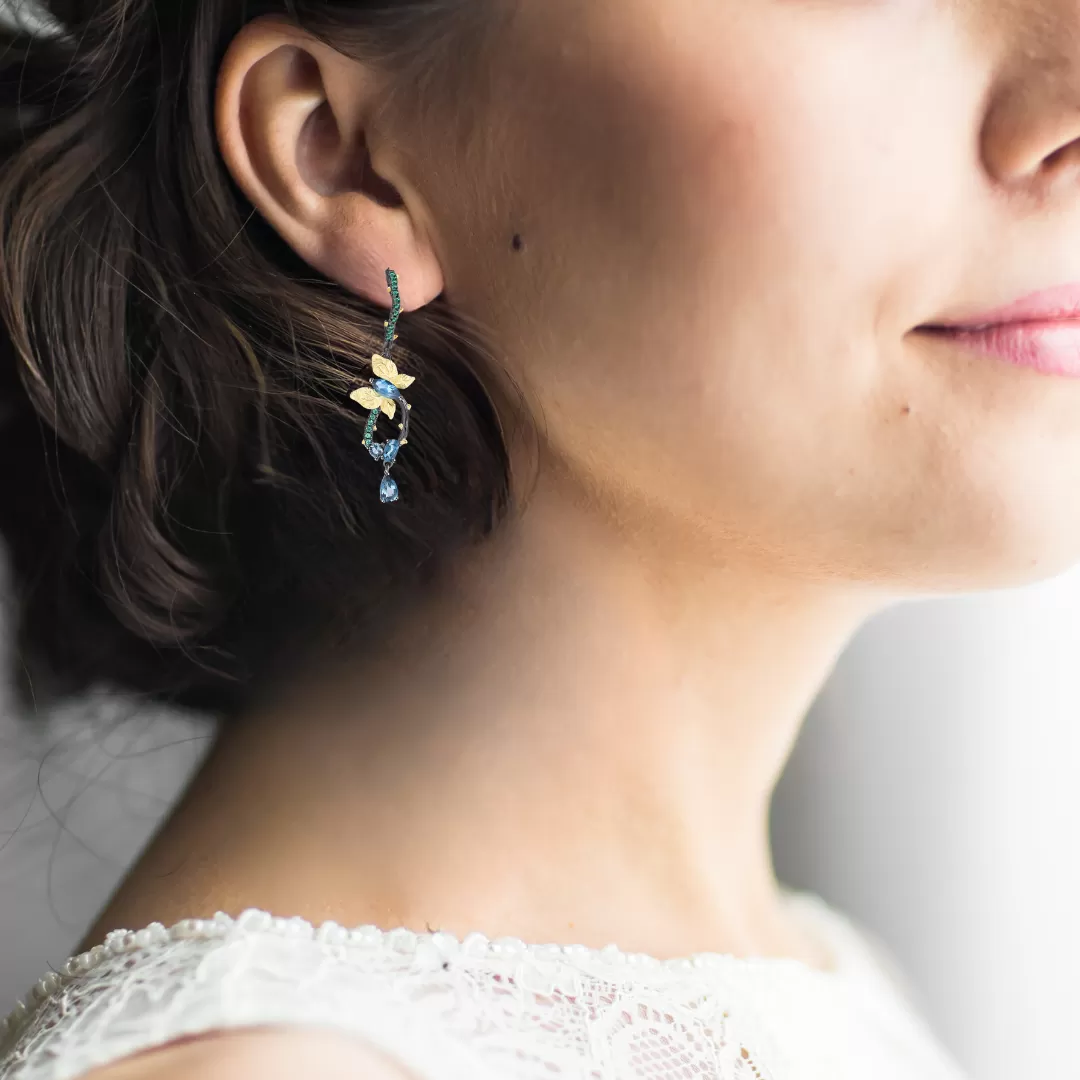 Blue Topaz Gold Plated Butterfly Earrings