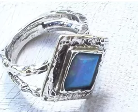 Bohemian Ring sterling silver ring, silver rings blue opal stone, boho ring