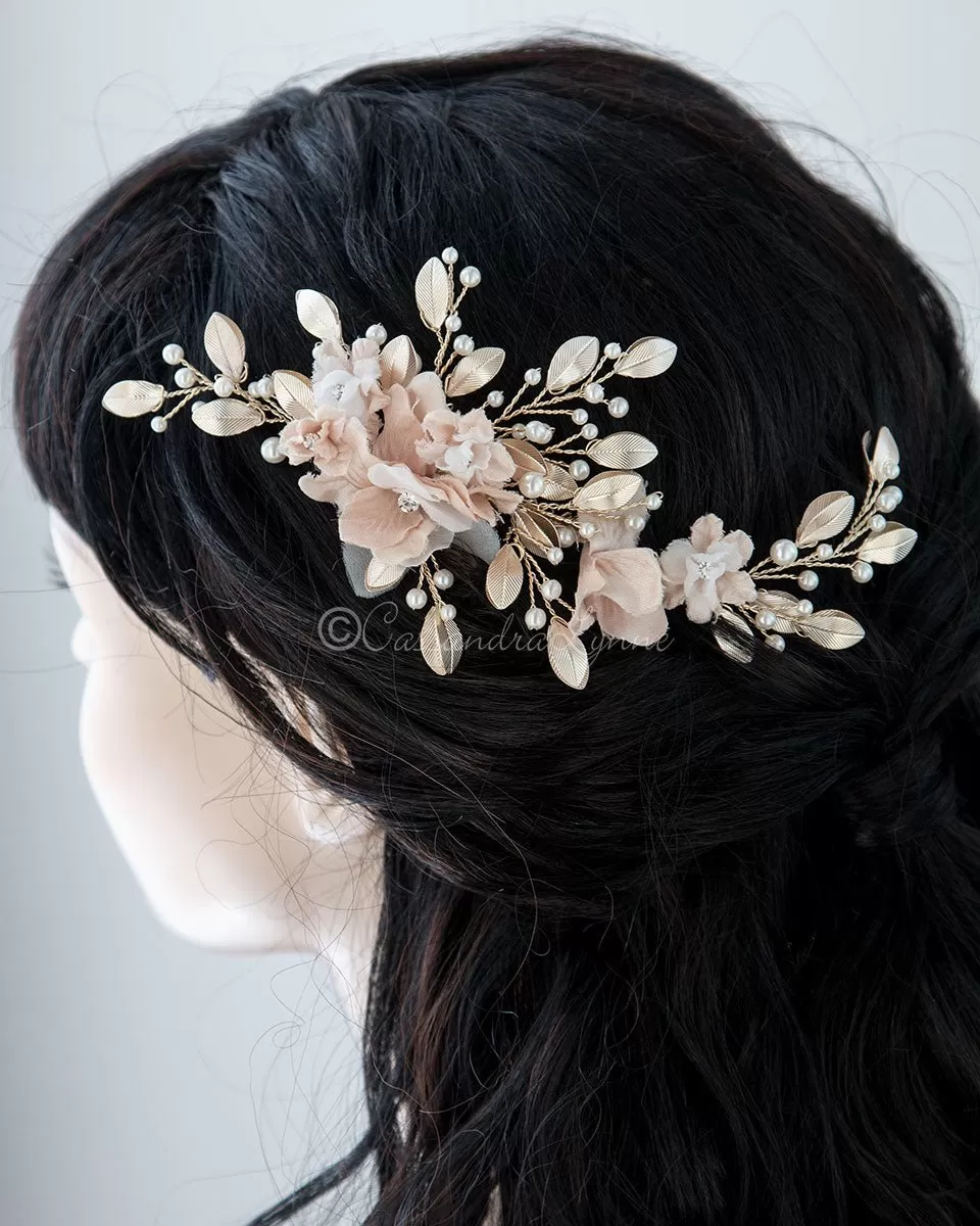 Bridal Hair Flower in Ivory and Light Gold