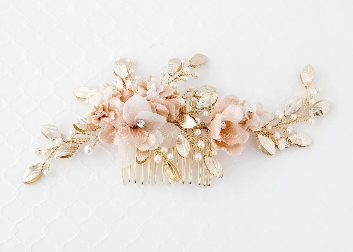 Bridal Hair Flower in Ivory and Light Gold