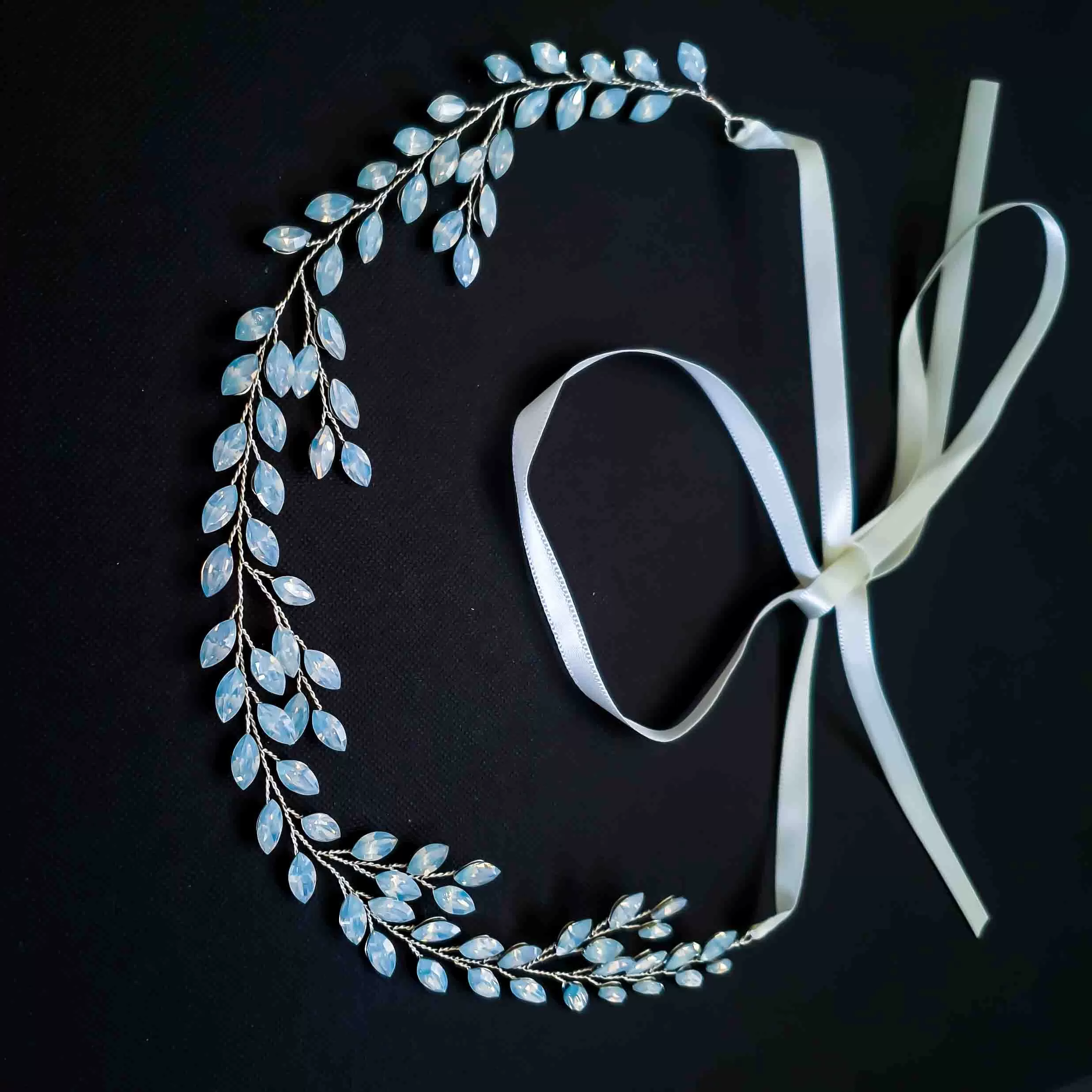 Bridal Headband with Blue Opal Stones-Demi