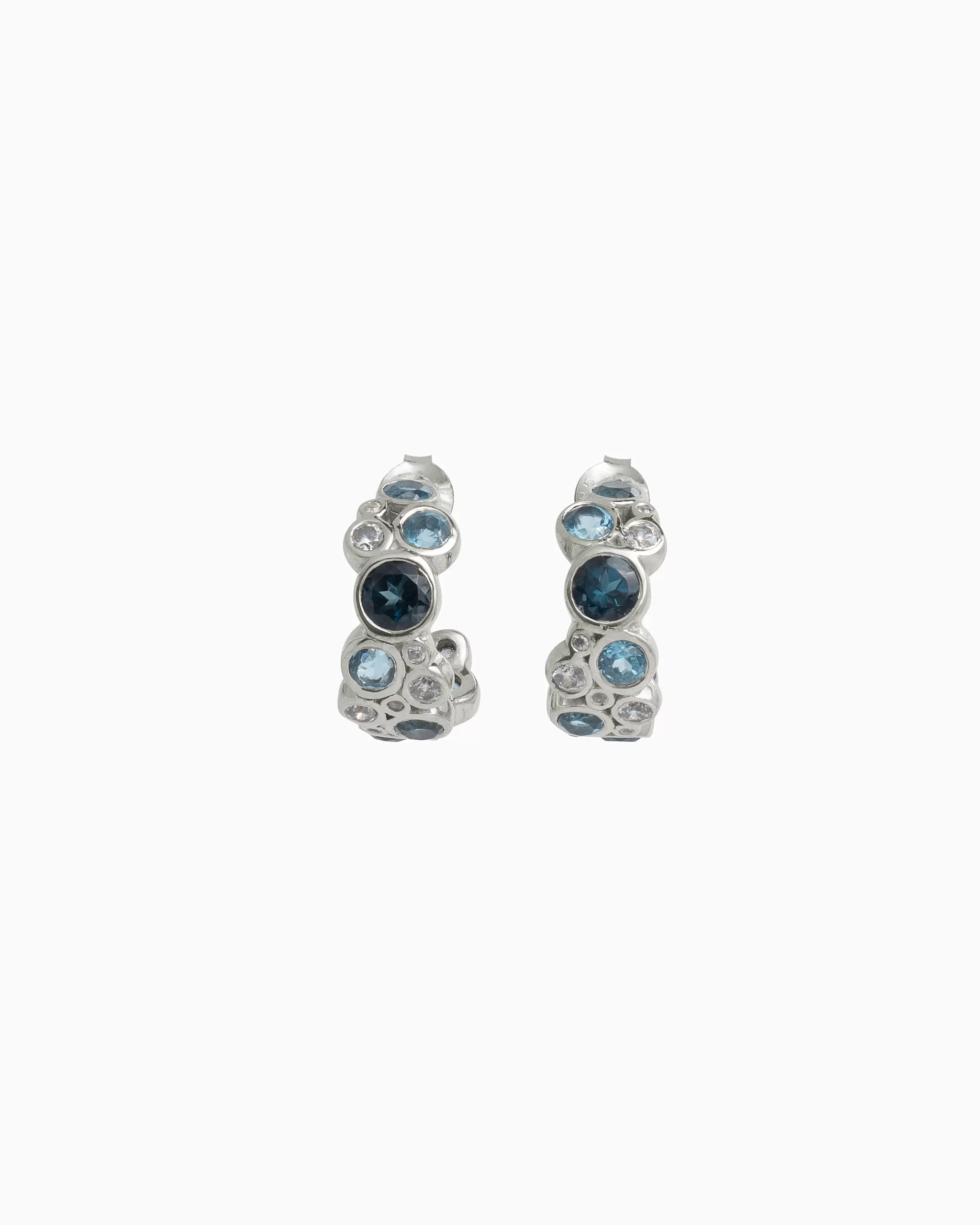 Bubble Stone Hoops - London Blue Topaz/Hampton Blue Topaz/White Zircon