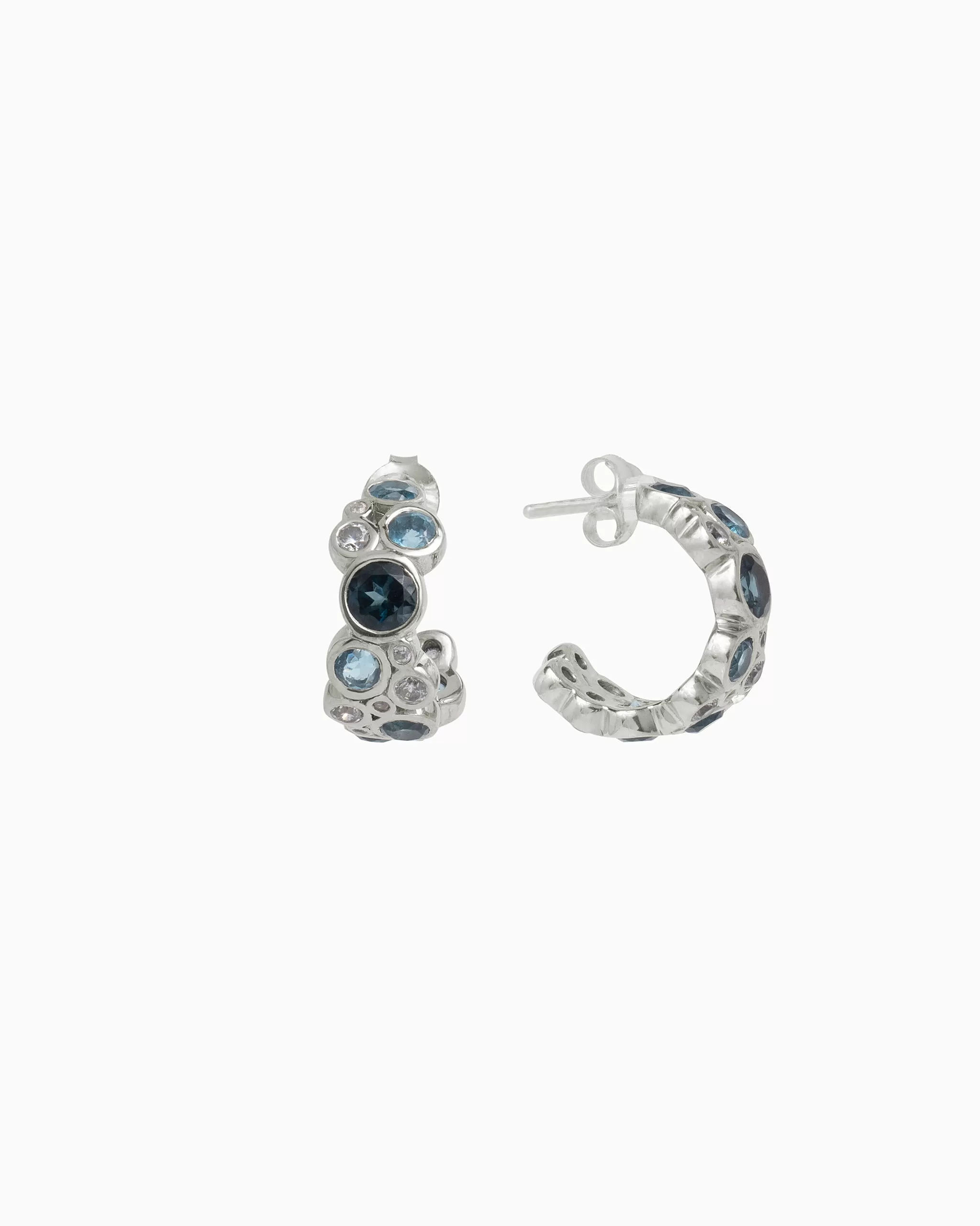 Bubble Stone Hoops - London Blue Topaz/Hampton Blue Topaz/White Zircon