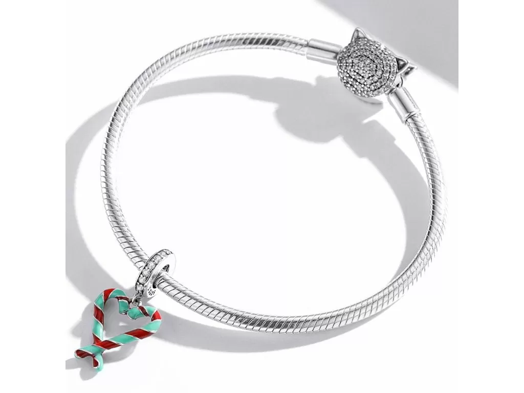 Candy Cane Heart Charm 925 Sterling Silver