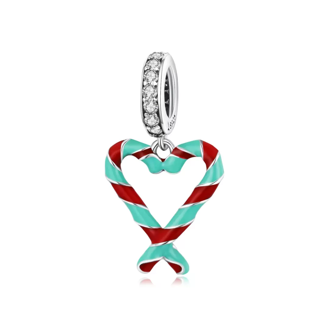 Candy Cane Heart Charm 925 Sterling Silver