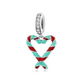 Candy Cane Heart Charm 925 Sterling Silver