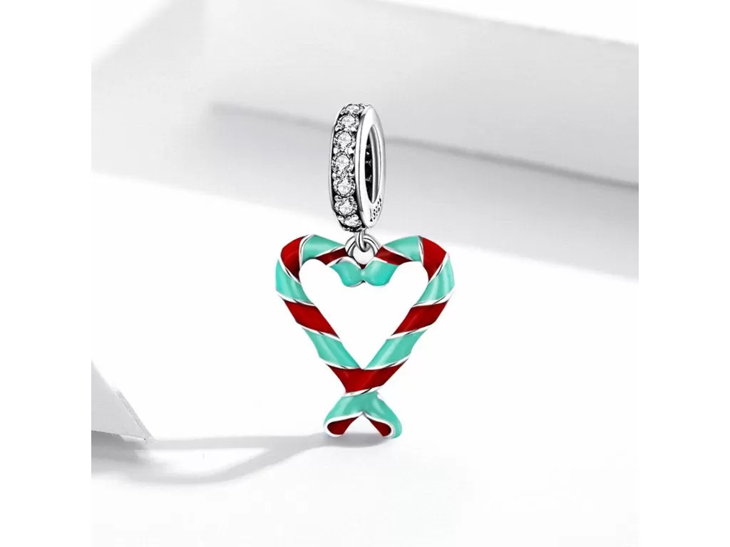 Candy Cane Heart Charm 925 Sterling Silver