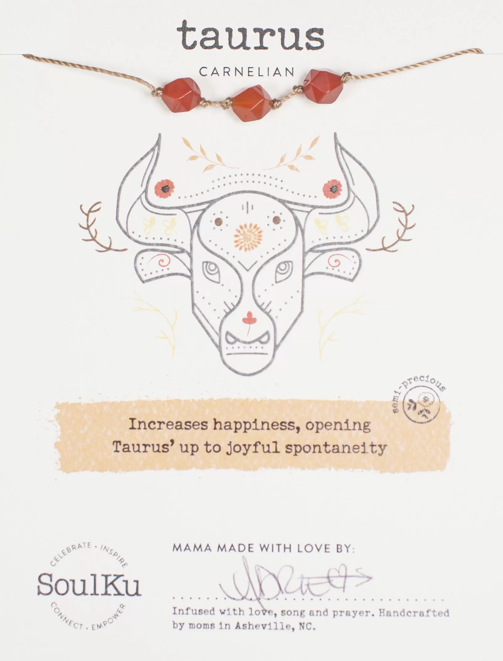 Carnelian Zodiac Necklace for Taurus | 4/20 - 5/20