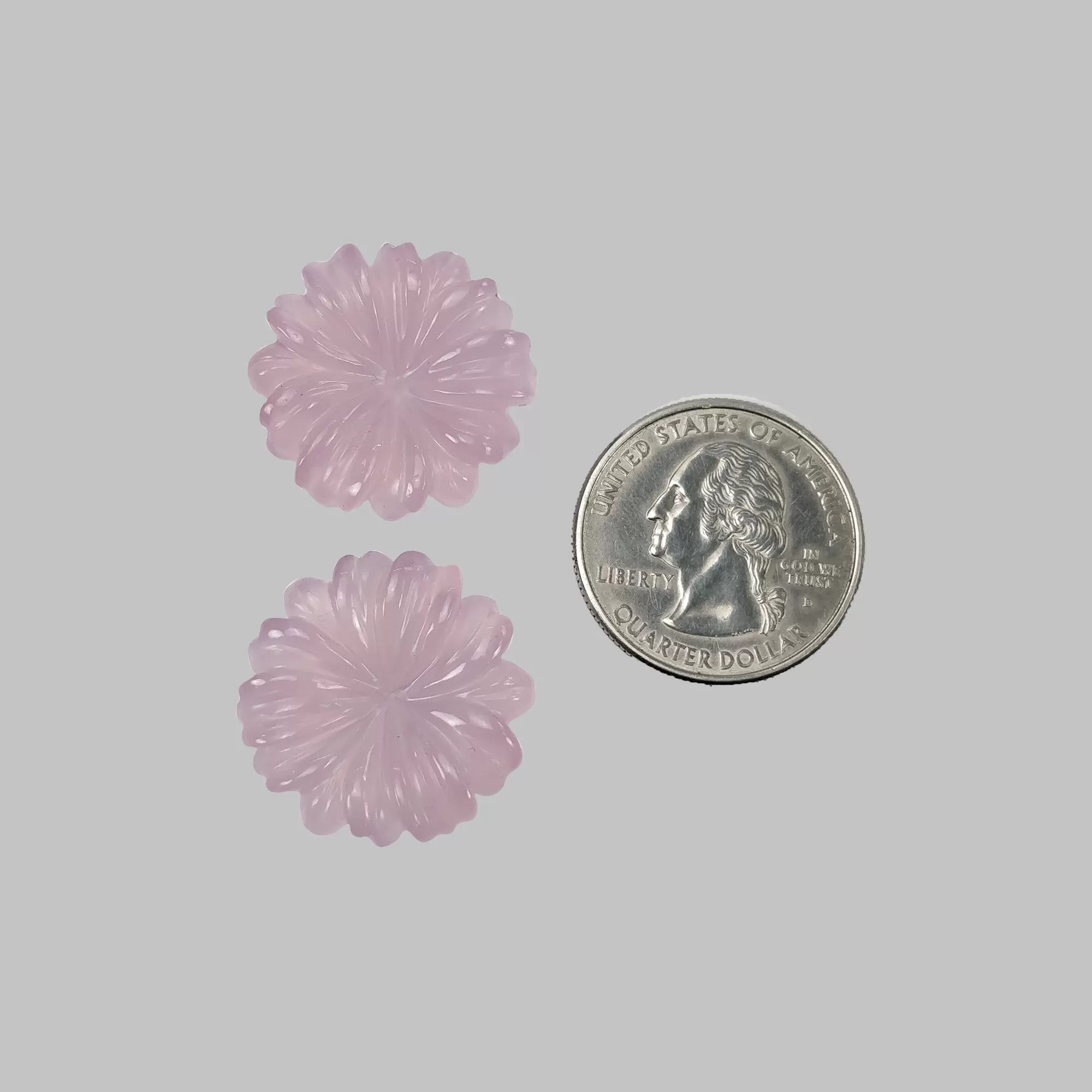 Chalcedony Gemstone Carving : 34.55cts Natural Untreated Pink Chalcedony Hand Carved Flower 24mm pair