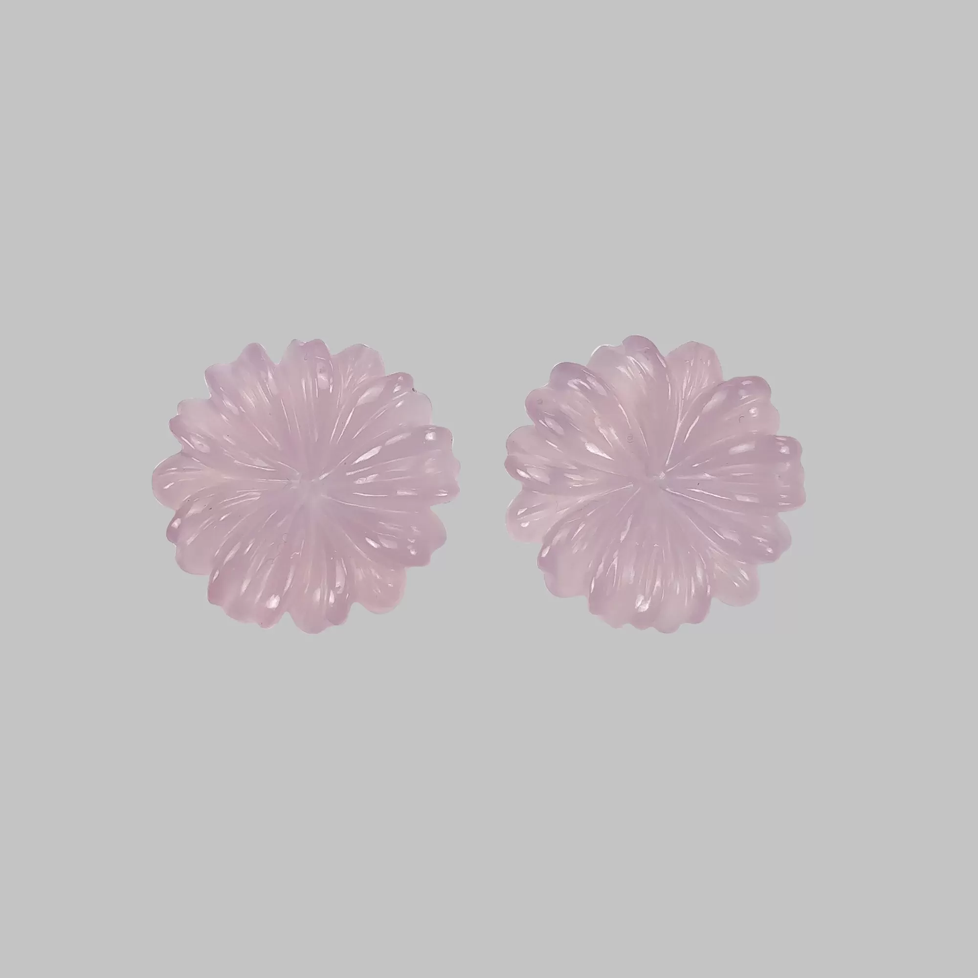 Chalcedony Gemstone Carving : 34.55cts Natural Untreated Pink Chalcedony Hand Carved Flower 24mm pair