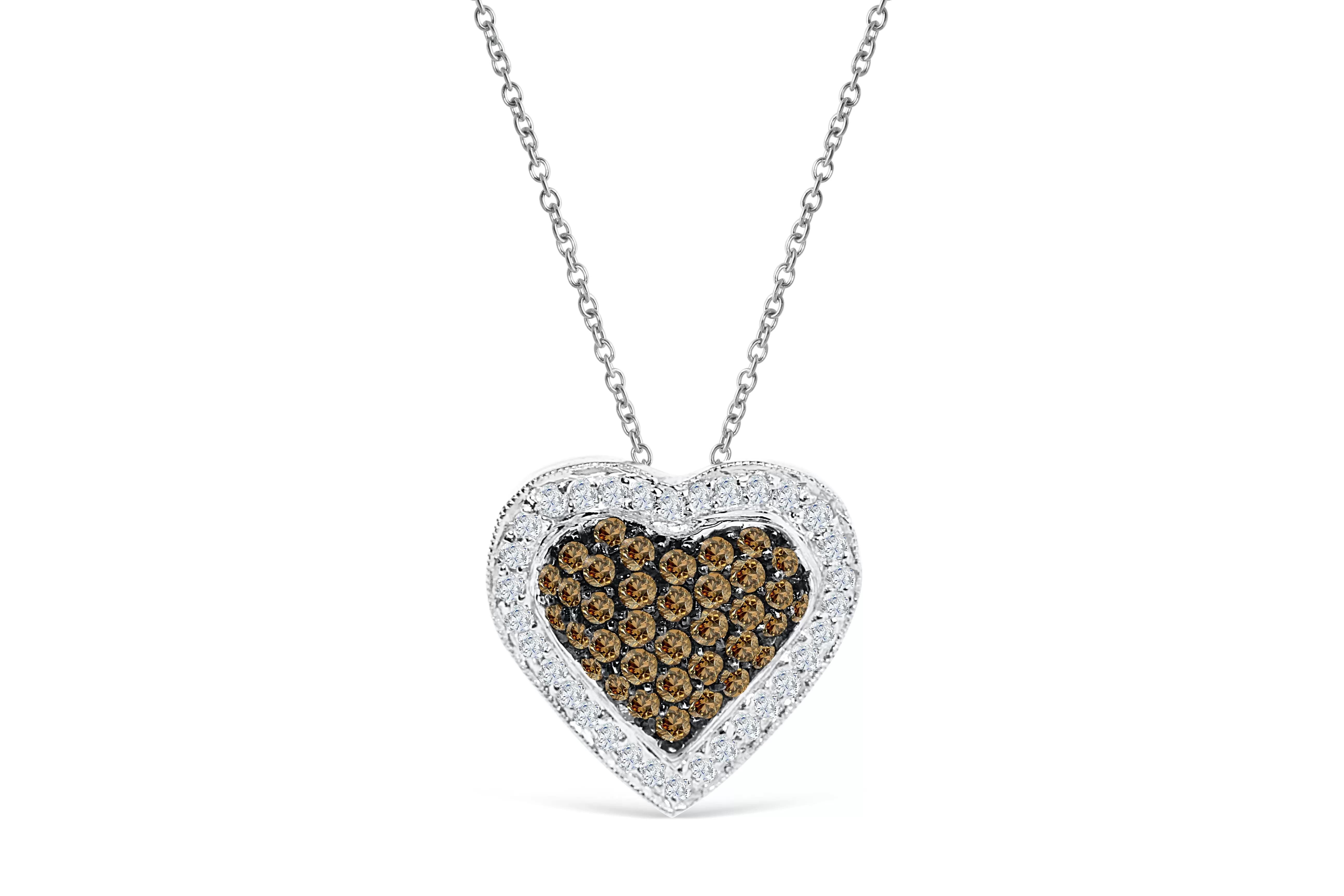 Chocolate Diamond Heart Pendant 0.80 CT TW 14K White Gold DPEN054