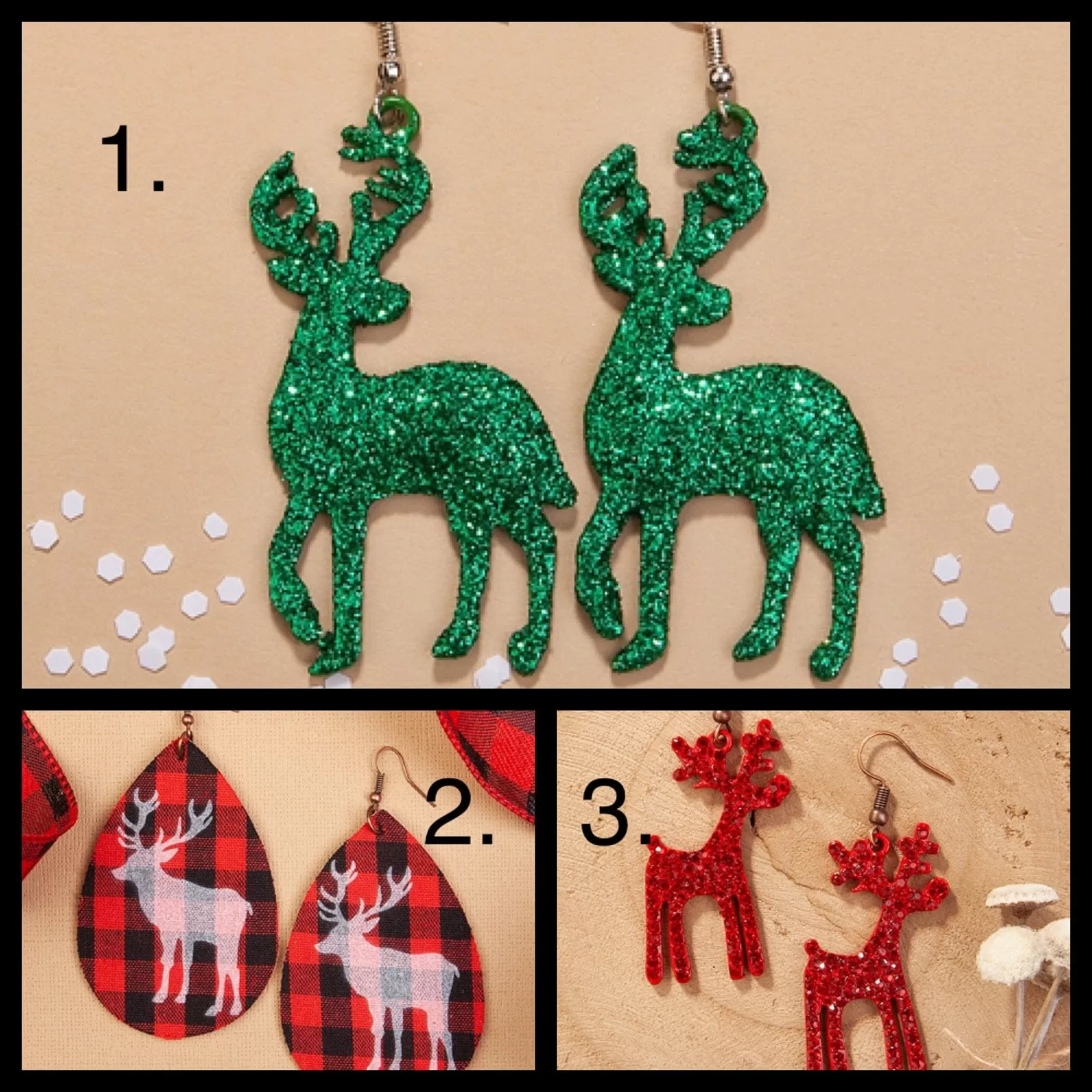 Christmas reindeer earrings