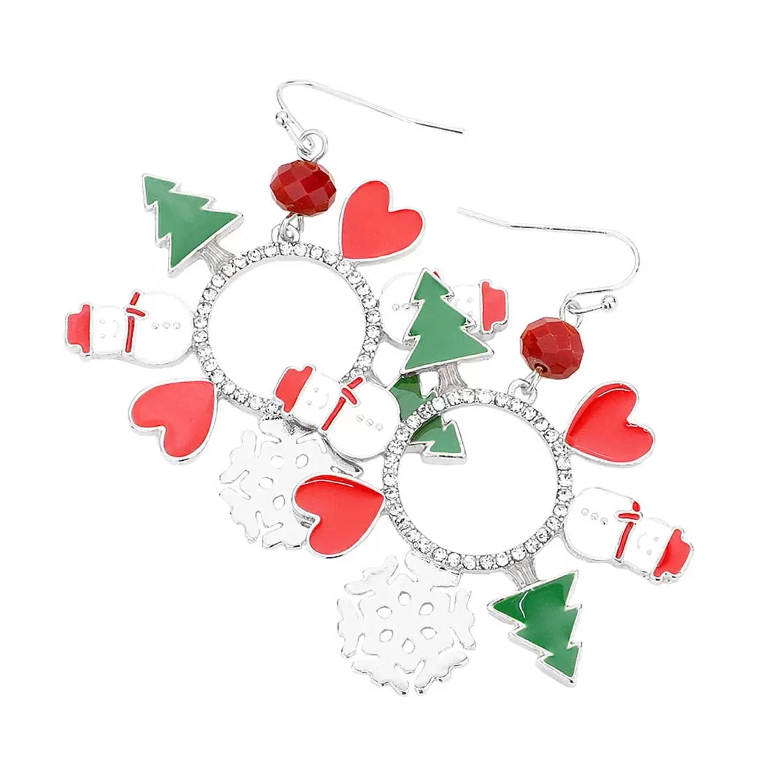 Christmas Theme Charm Open Circle Dangle Earrings