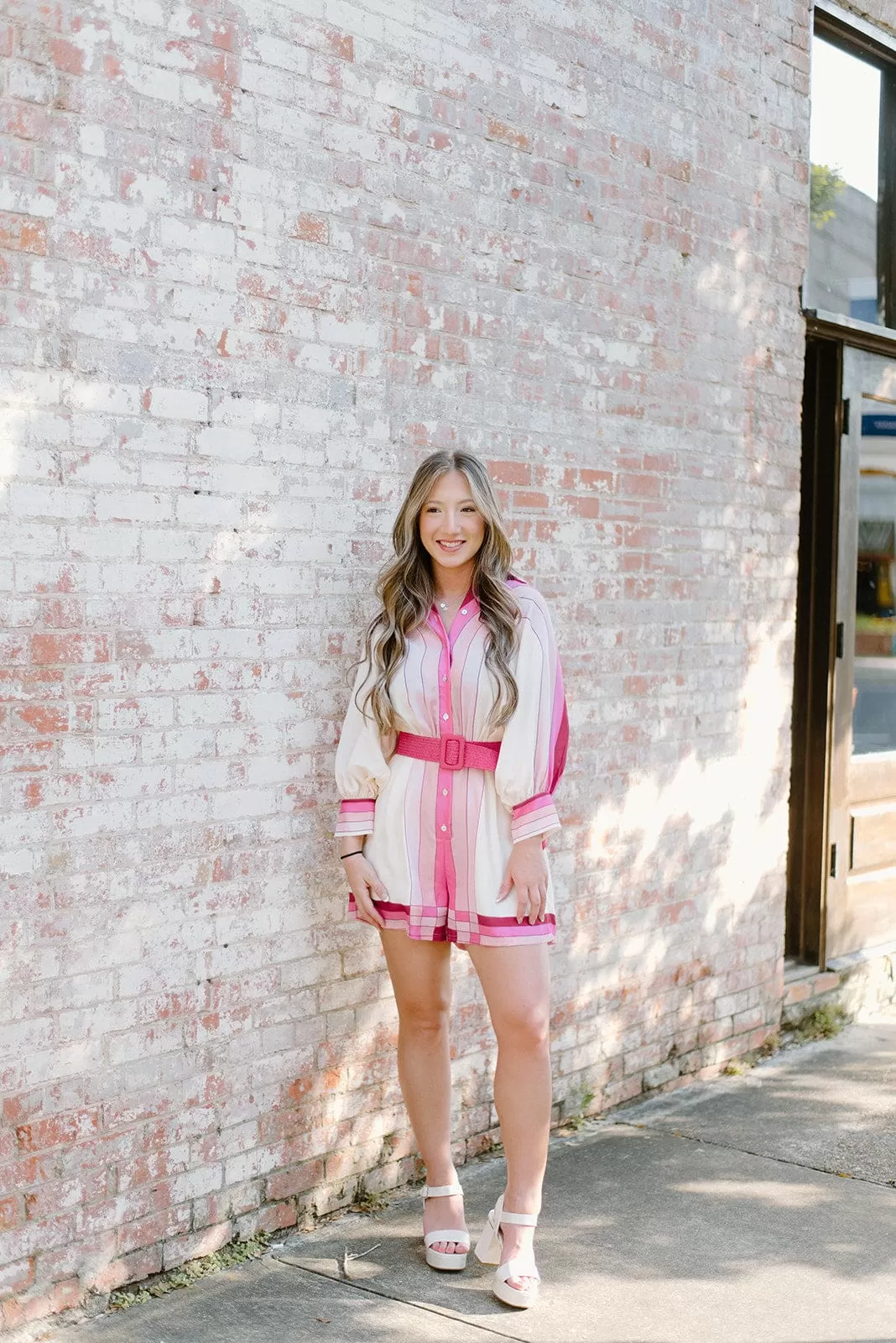 Ciebon Pink Button Up Striped Romper