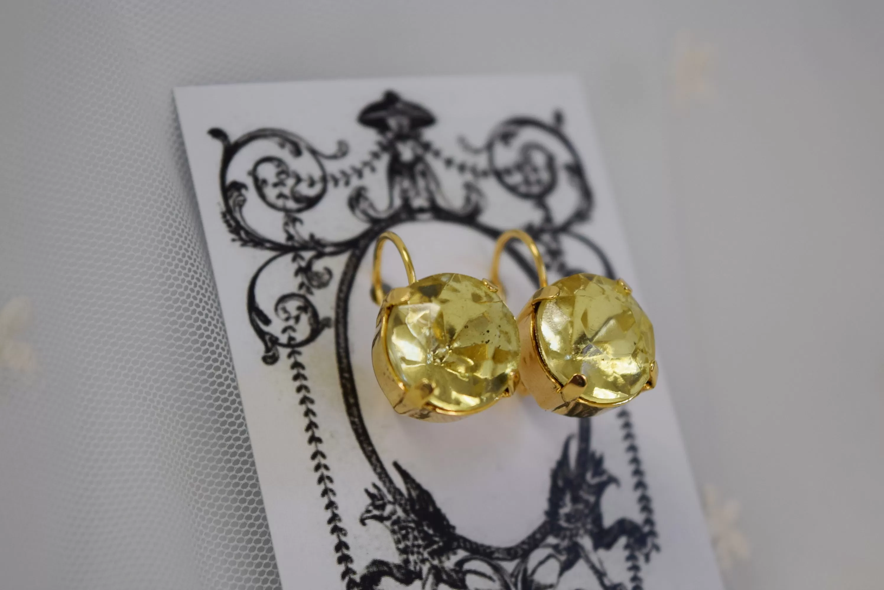 Citrine Yellow Crystal Earrings - Medium Round