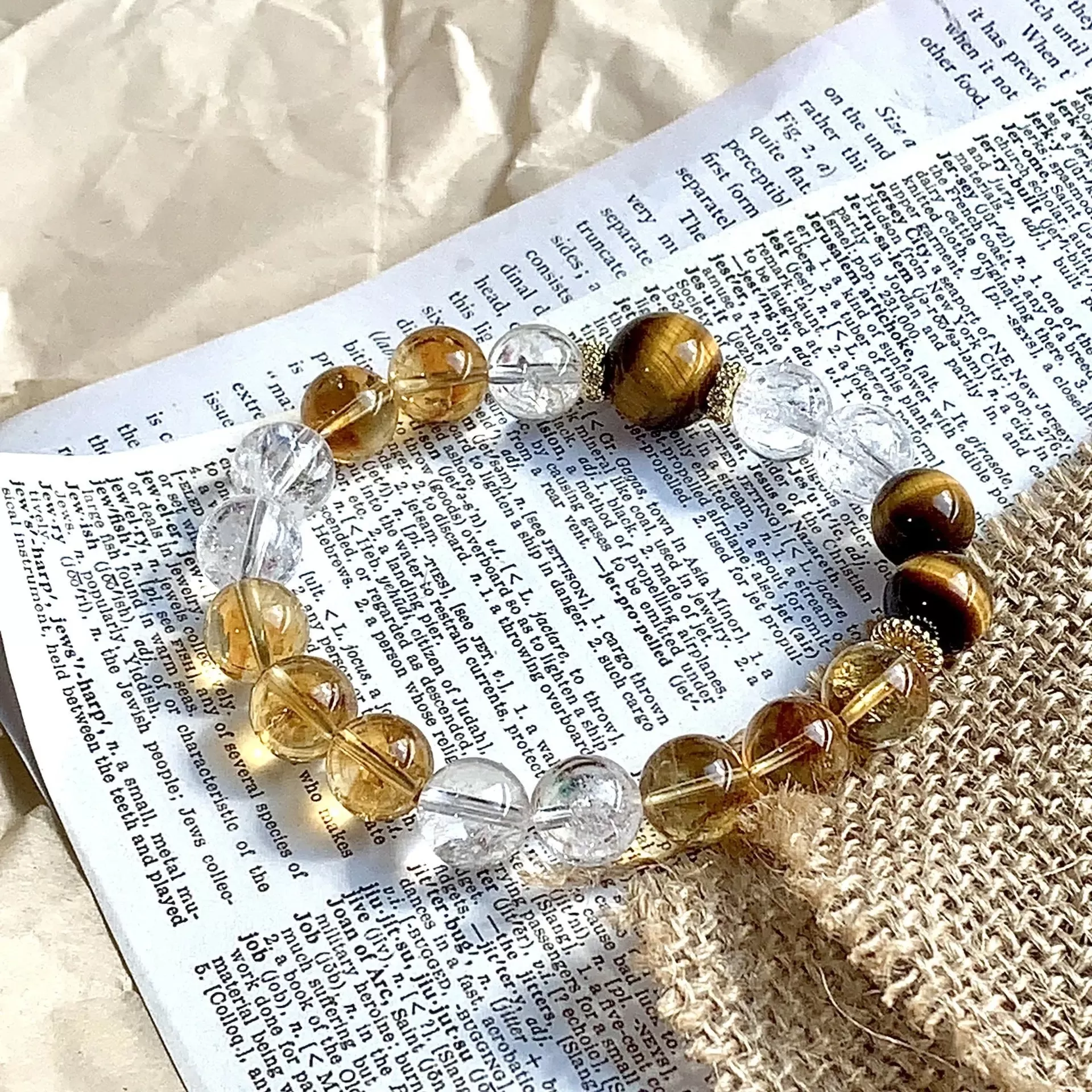 Clear Azeztulite Citrine Tiger's Eye Bracelet