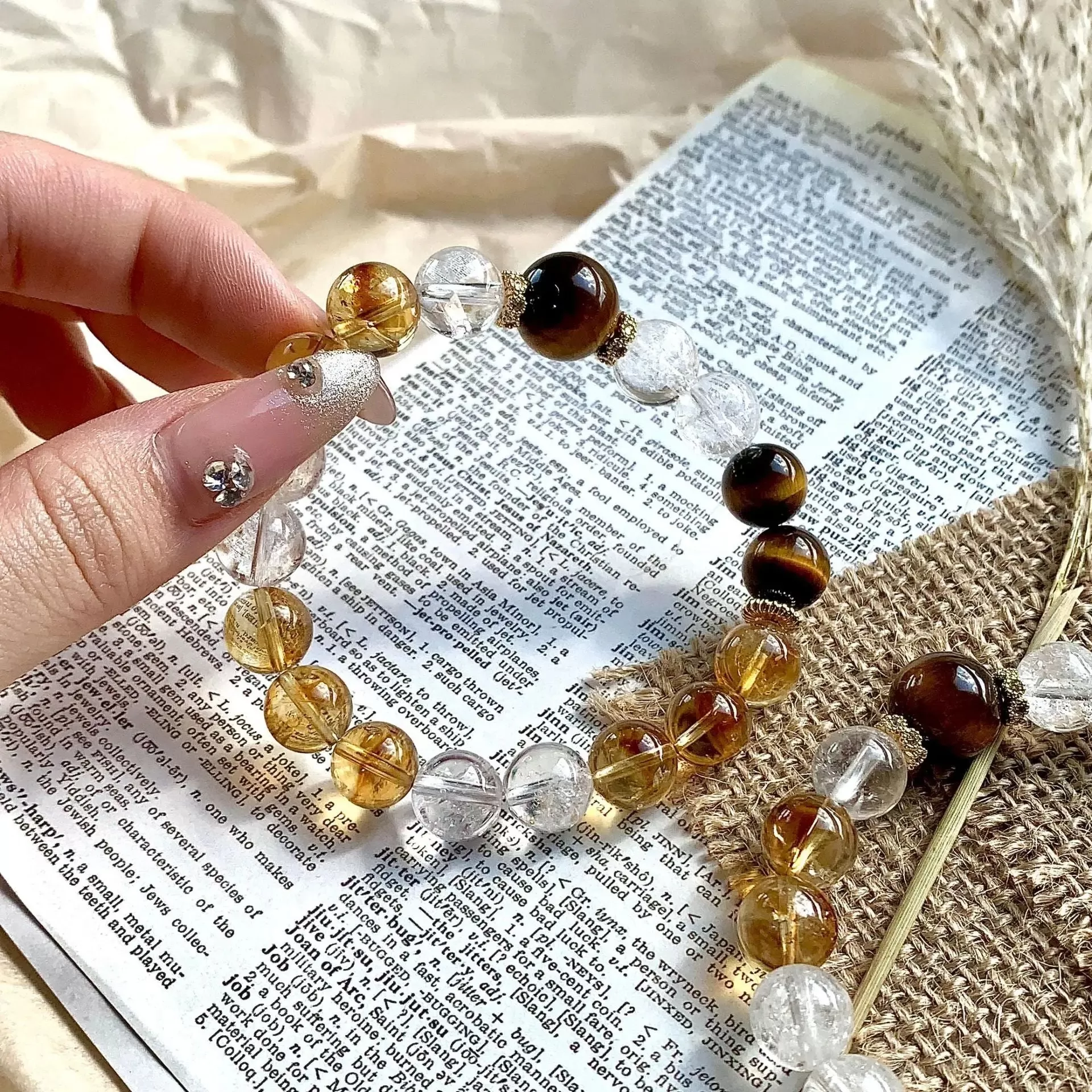 Clear Azeztulite Citrine Tiger's Eye Bracelet