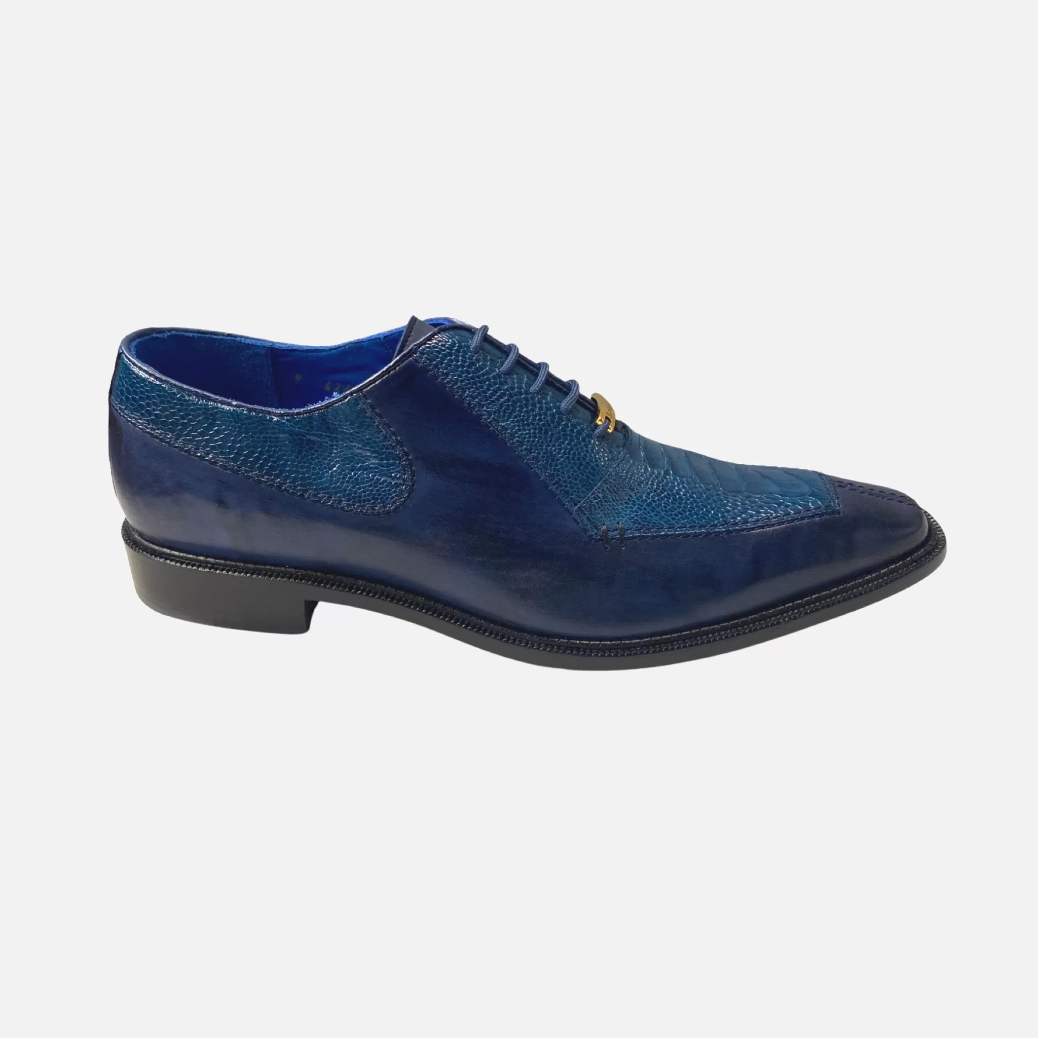 Clearance: Belvedere Biagio Men's Shoe in Antique Navy Blue/Blue Jean - Genuine Ostrich/Leather