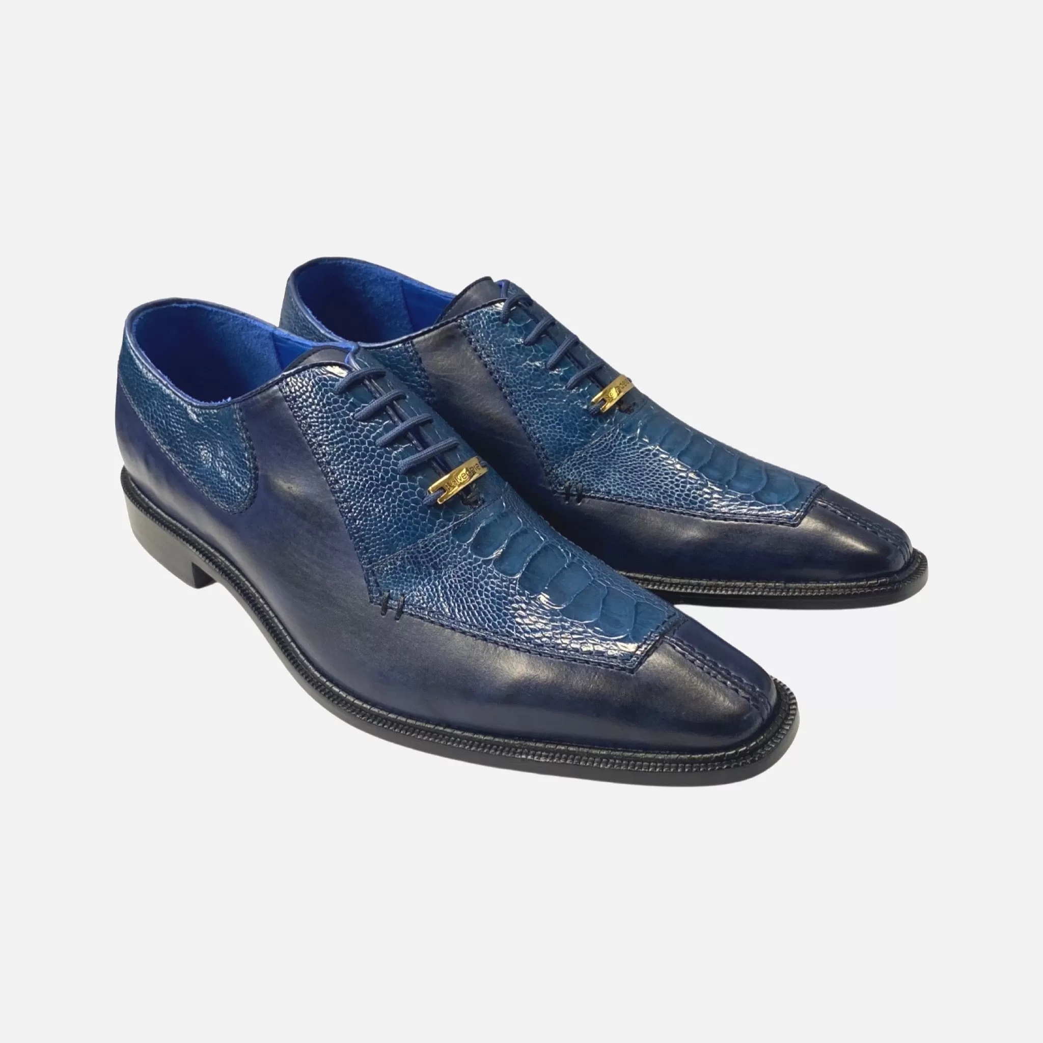 Clearance: Belvedere Biagio Men's Shoe in Antique Navy Blue/Blue Jean - Genuine Ostrich/Leather