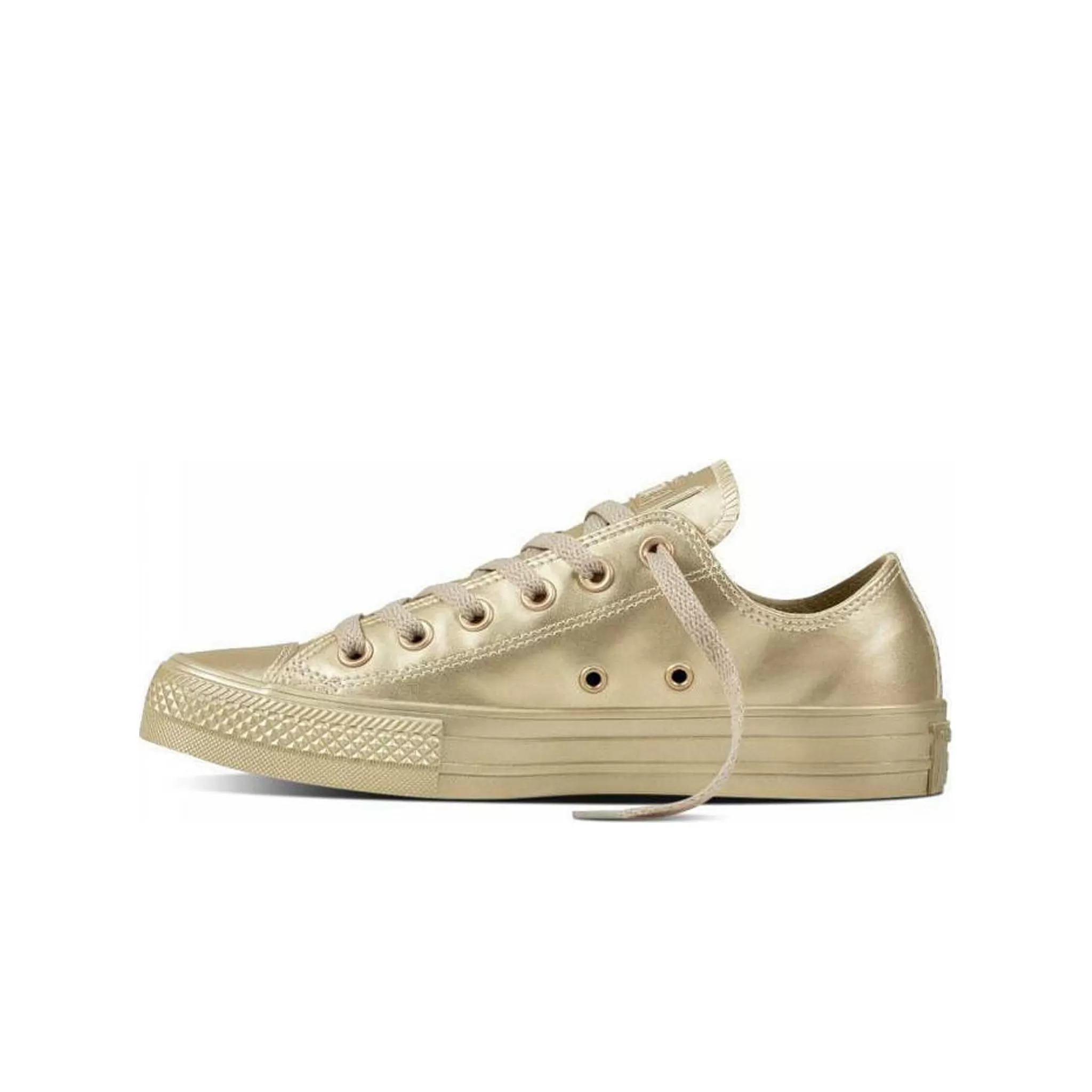 Converse Chuck Taylor All Star OX Lace-Up Gold Smooth Leather Womens Plimsolls 157664C